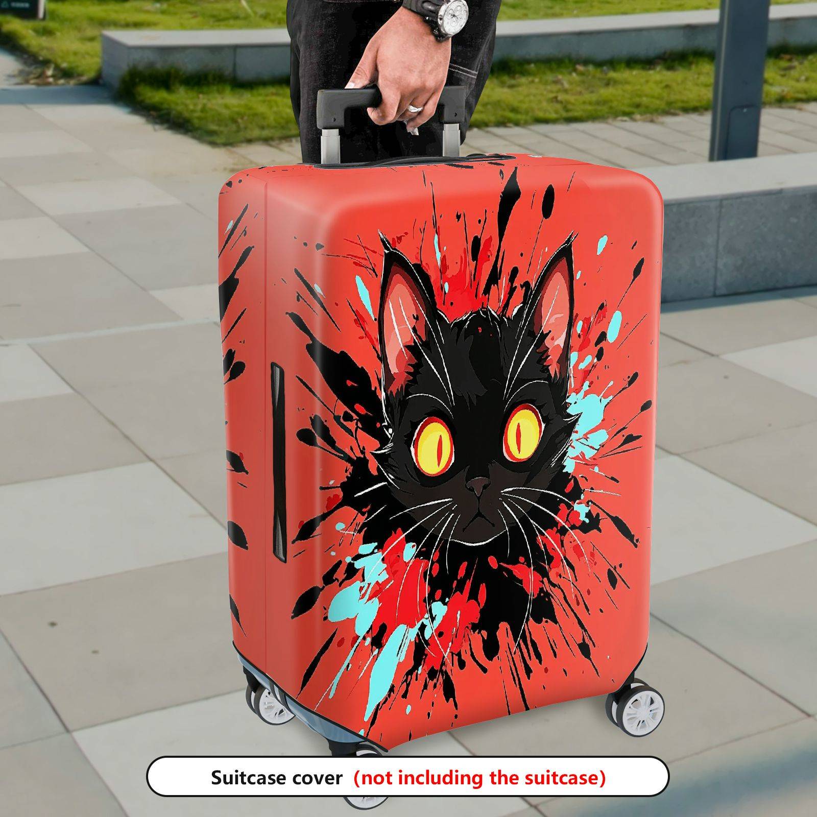 1-Piece Art Cat Splatter Red Black Yellow  Suitcase Luggage Cover, Stretch Protective Sleeve