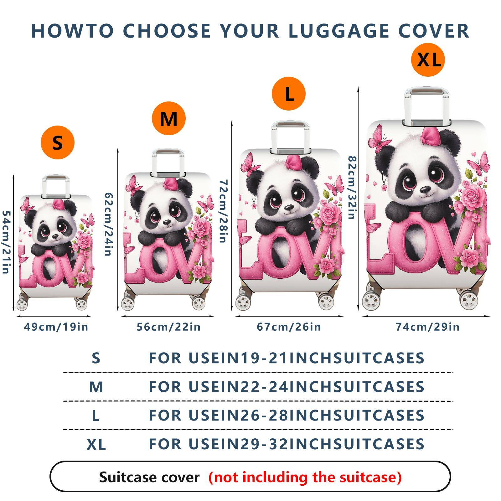 1-Piece Cute Panda Flower Love Butterfly Pink  Suitcase Luggage Cover, Stretch Protective Sleeve