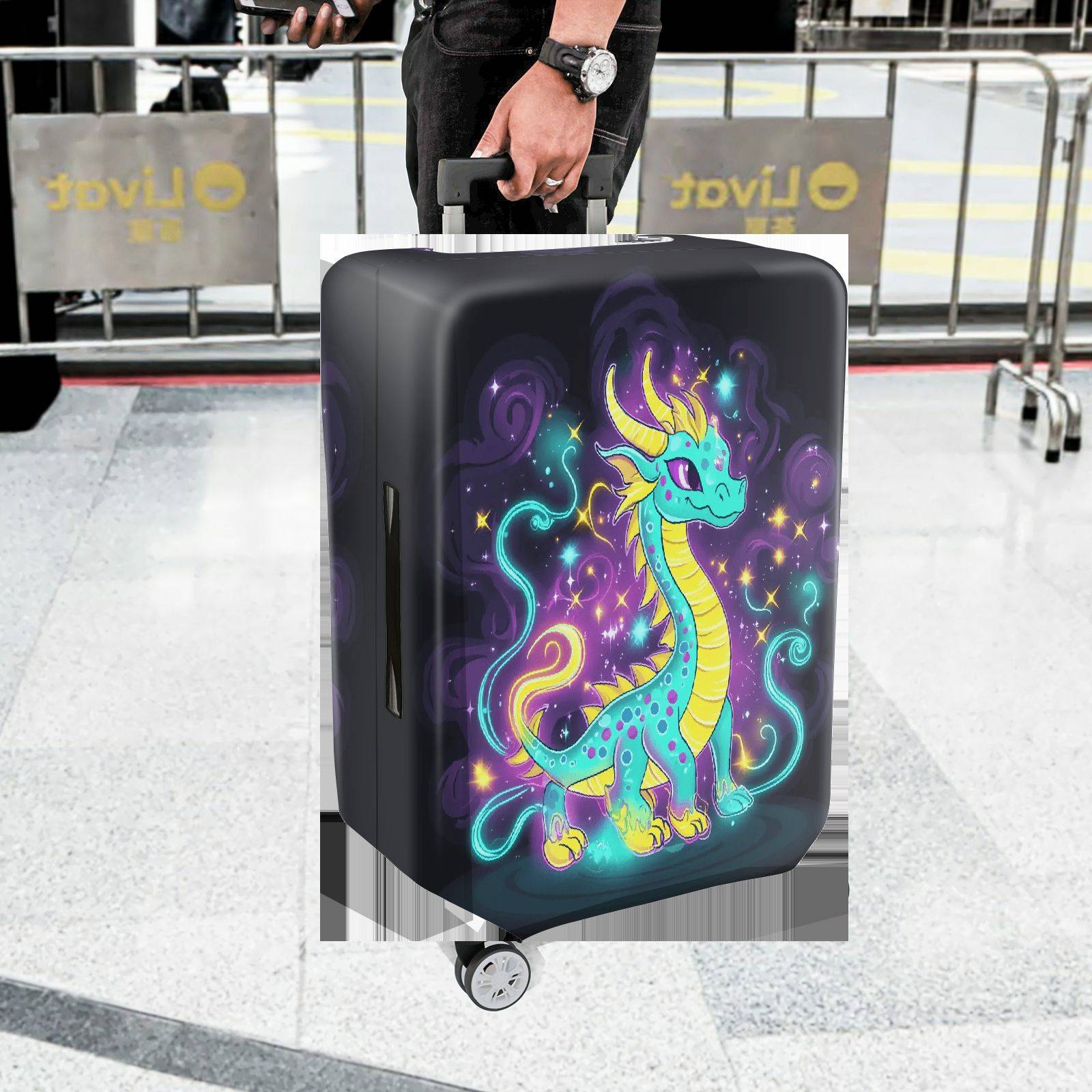 1-Piece Fantasy Dragon Starry Night Cosmic Colorful Magical  Suitcase Luggage Cover, Stretch Protective Sleeve