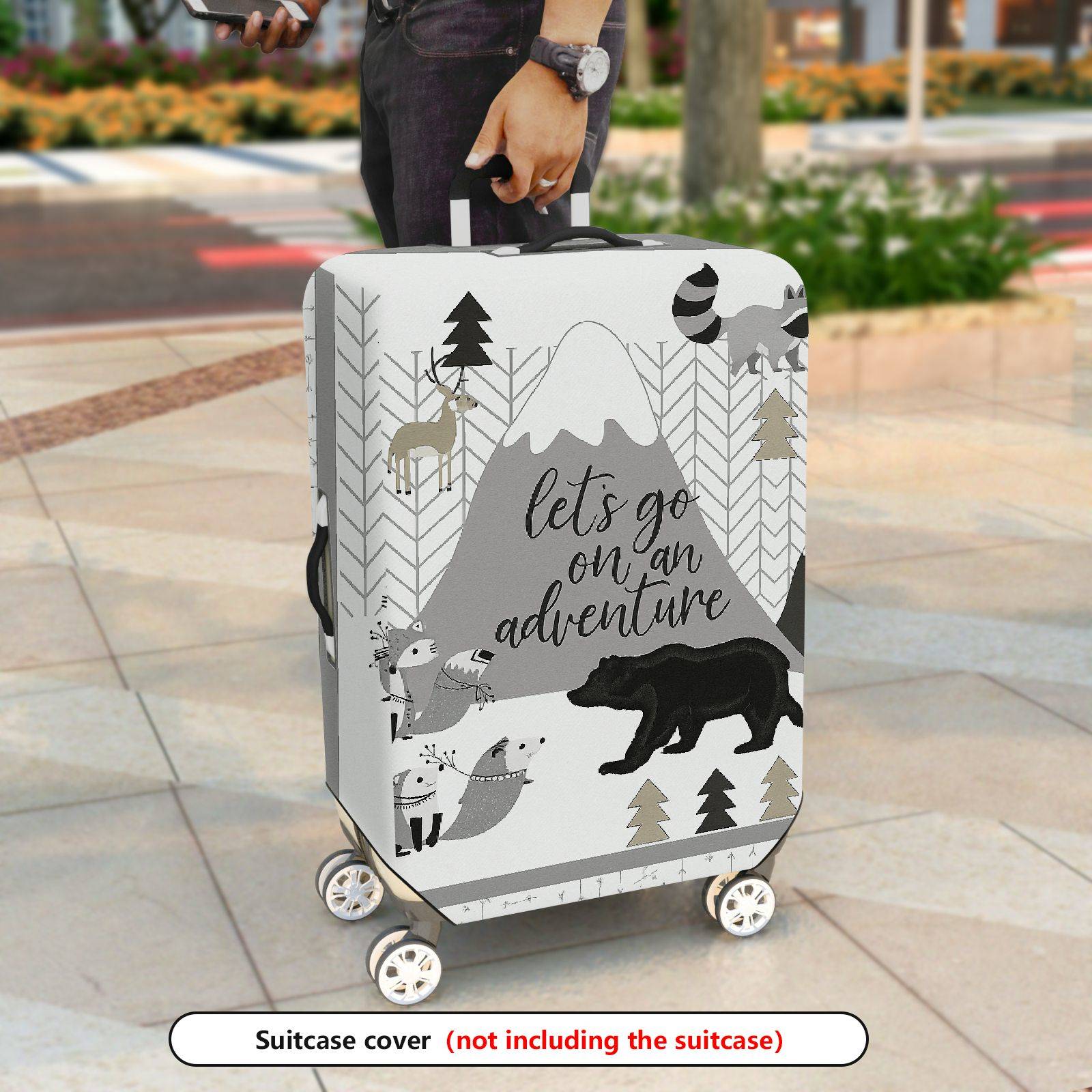 1-Piece Adventure Mountain Animal Forest Stylish Graphic  Suitcase Luggage Cover, Stretch Protective Sleeve