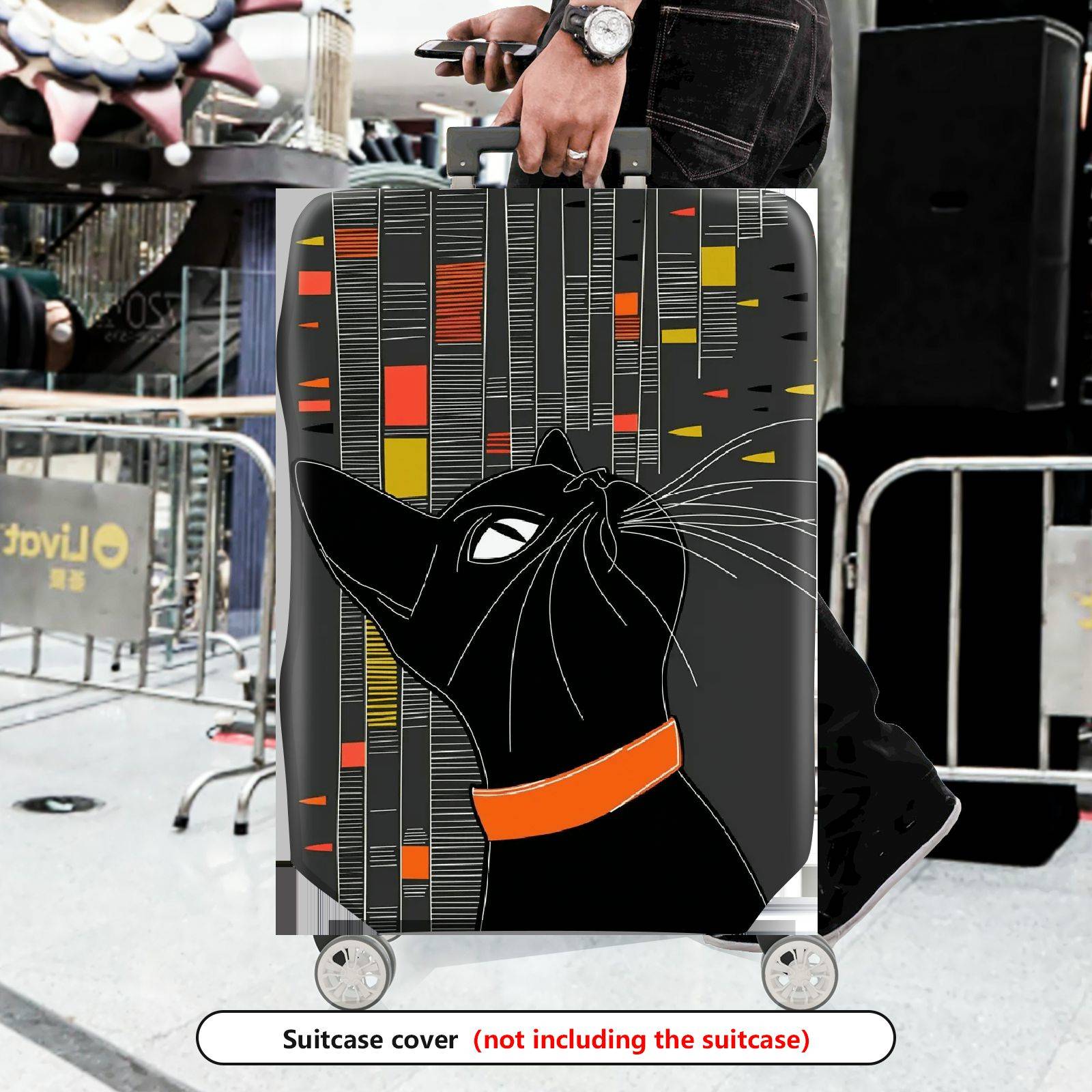 1-Piece Cat Modern Geometric Artistic Colorful  Suitcase Luggage Cover, Stretch Protective Sleeve