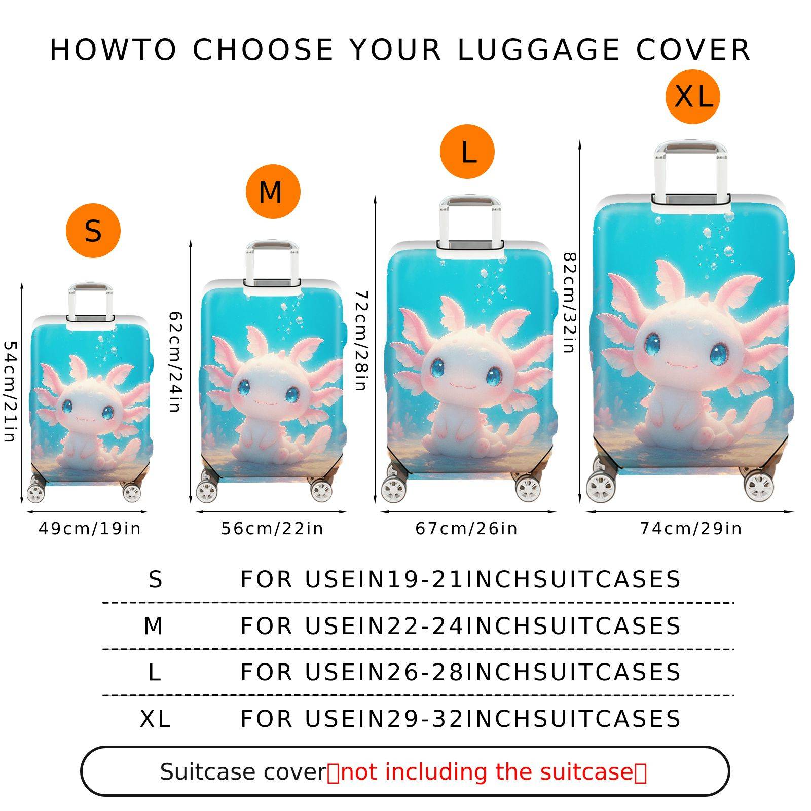 1-Piece Cute  Axolotl Coral Ocean Aqua Fantasy  Suitcase Luggage Cover, Stretch Protective Sleeve