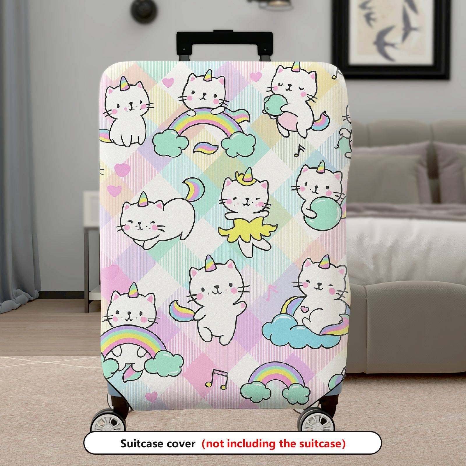 1-Piece Cute  Rainbow Cat Cloud Musical Notes  Suitcase Luggage Cover, Stretch Protective Sleeve