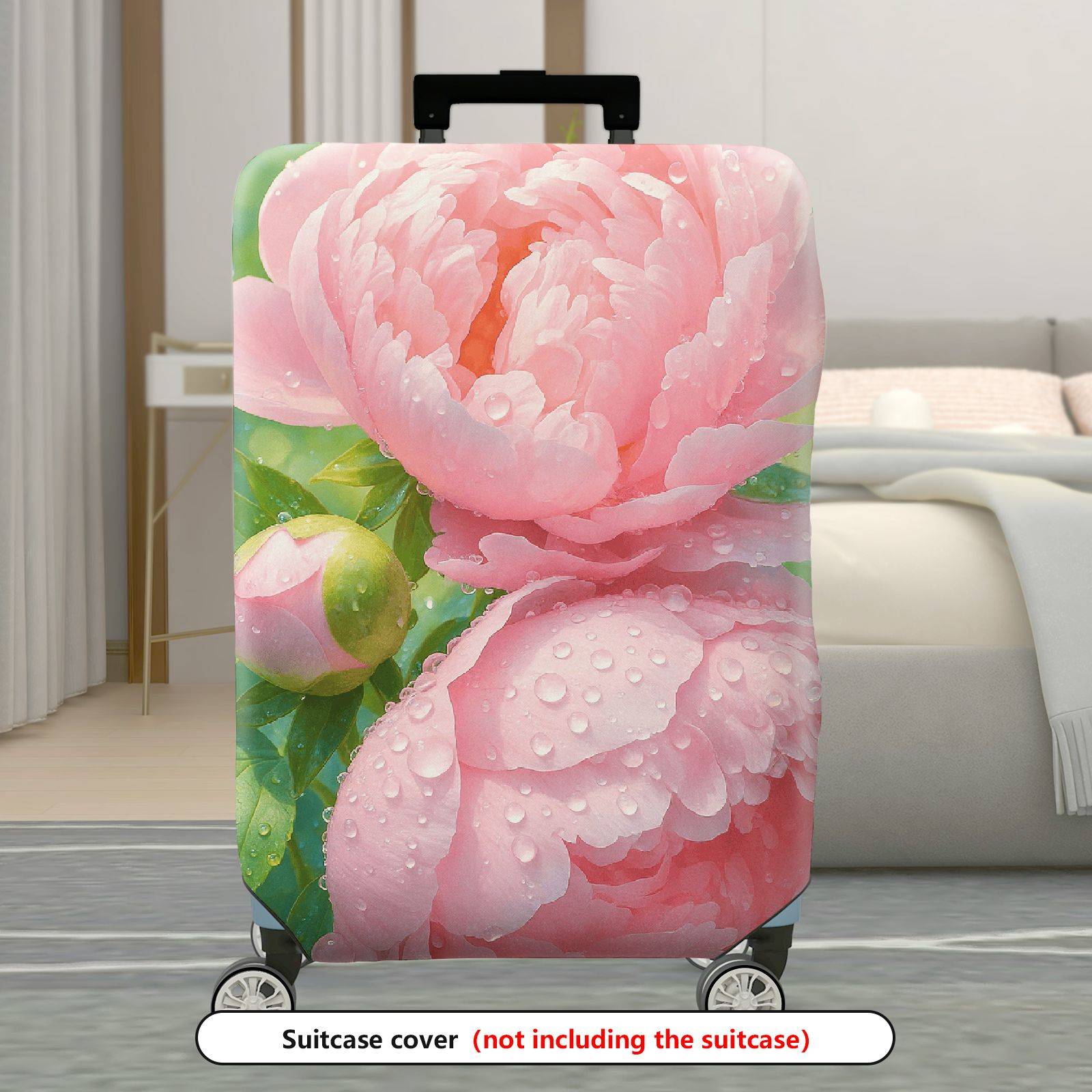 1-Piece Pink Floral Dewy Vibrant Artistic Trendy  Suitcase Luggage Cover, Stretch Protective Sleeve