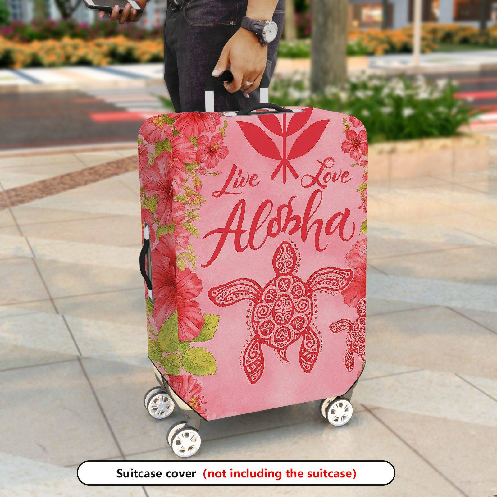 1-Piece Aloha Turtle Floral Pink Tropical  Suitcase Luggage Cover, Stretch Protective Sleeve