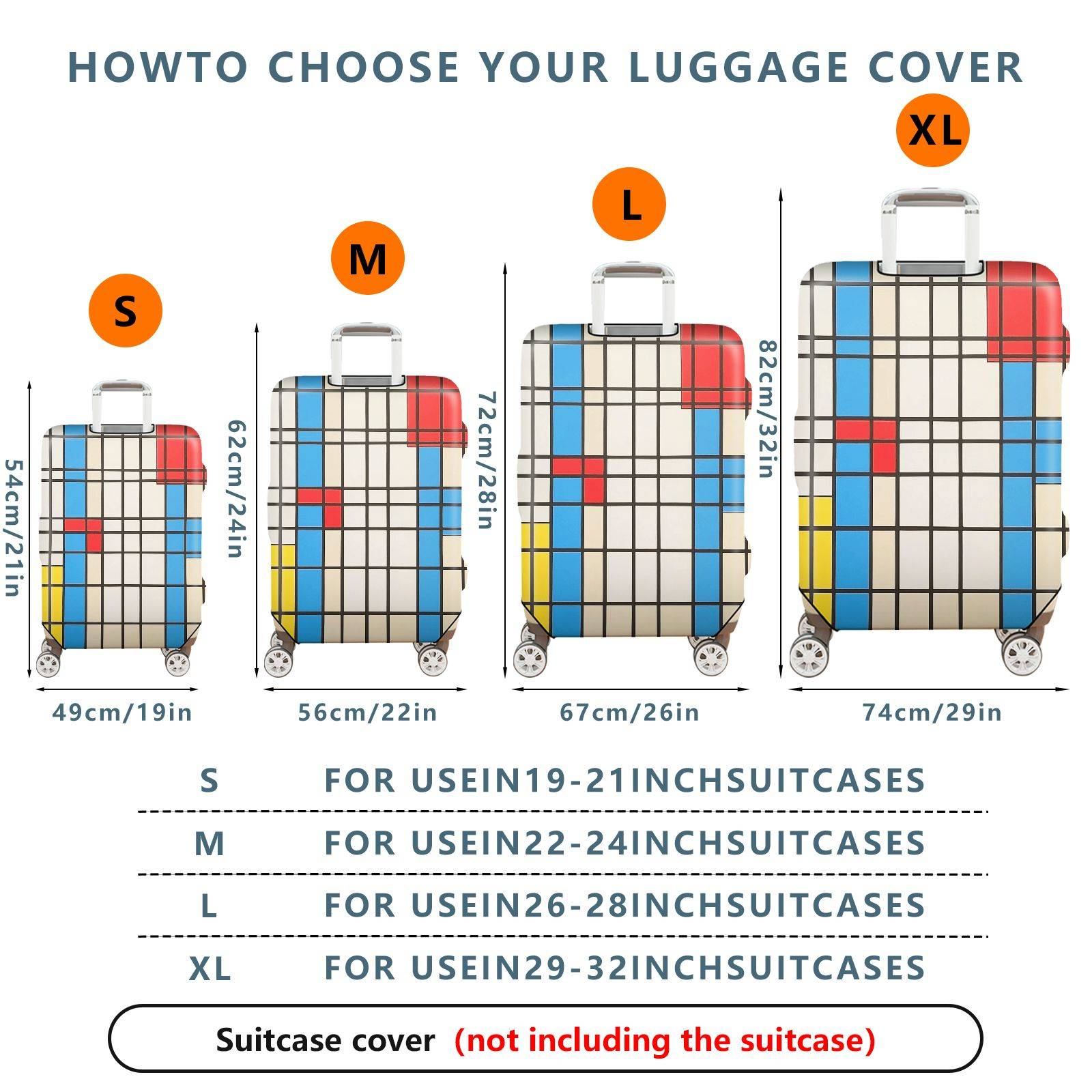 1-Piece Geometric Colorful Retro Modern Artistic Chic  Suitcase Luggage Cover, Stretch Protective Sleeve