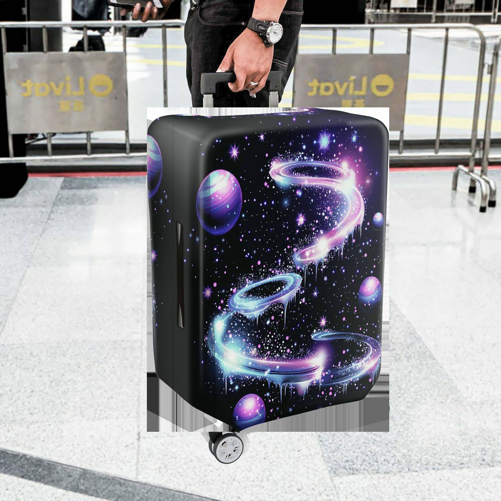 1-Piece Galaxy Starry Sky Planets Space Cosmic  Suitcase Luggage Cover, Stretch Protective Sleeve