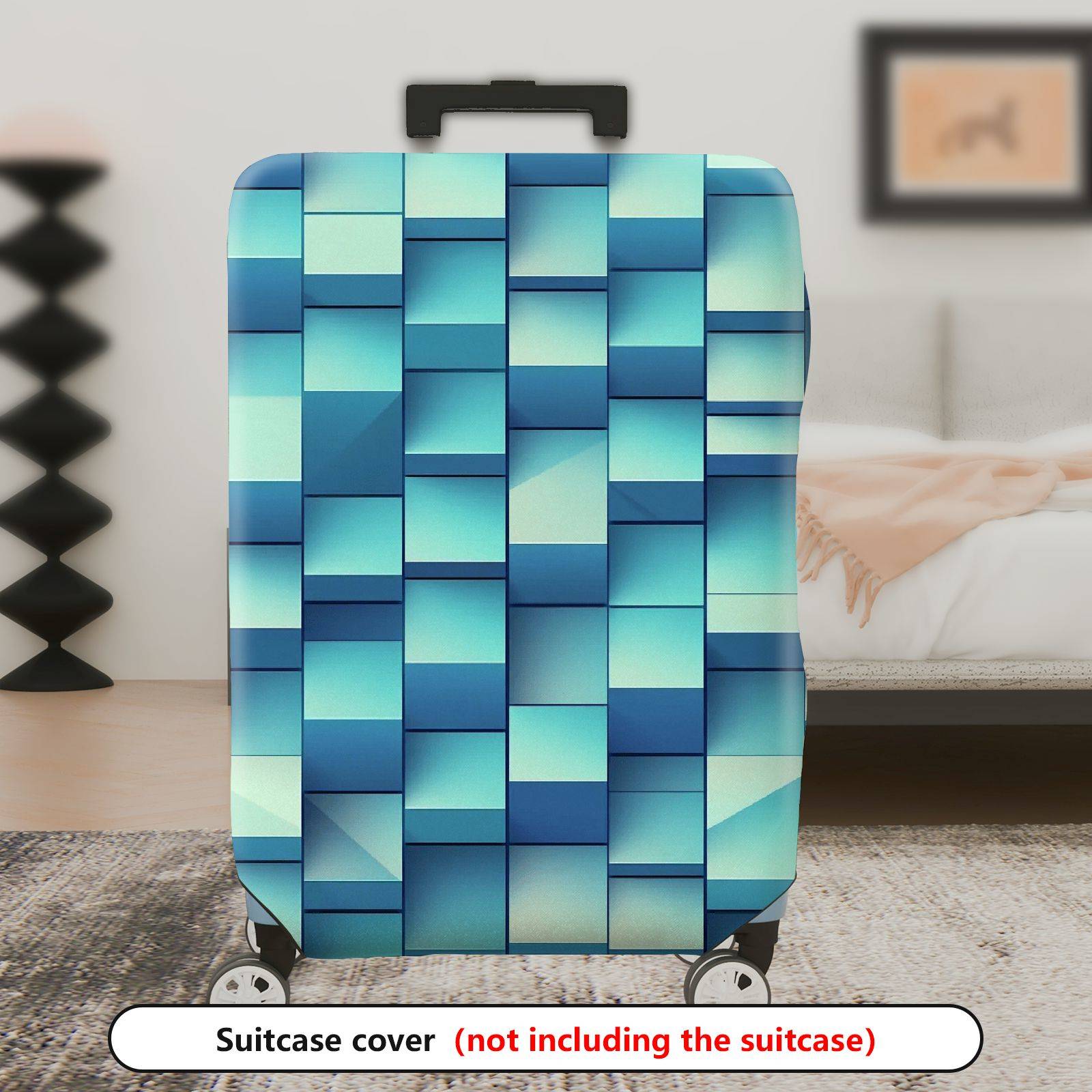 1-Piece Blue Geometric Abstract Modern Stylish Vibrant  Suitcase Luggage Cover, Stretch Protective Sleeve