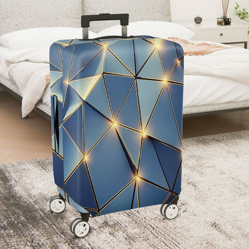 1-Piece Geometric Blue Gold Abstract Modern Stylish Artistic  Suitcase Luggage Cover, Stretch Protective Sleeve