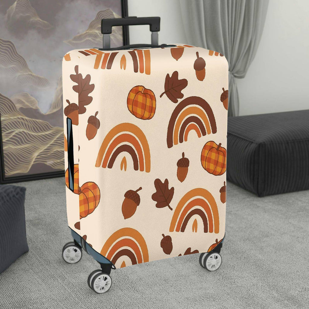 1-Piece Autumn Pumpkin Acorn Rainbow Leaf  Suitcase Luggage Cover, Stretch Protective Sleeve