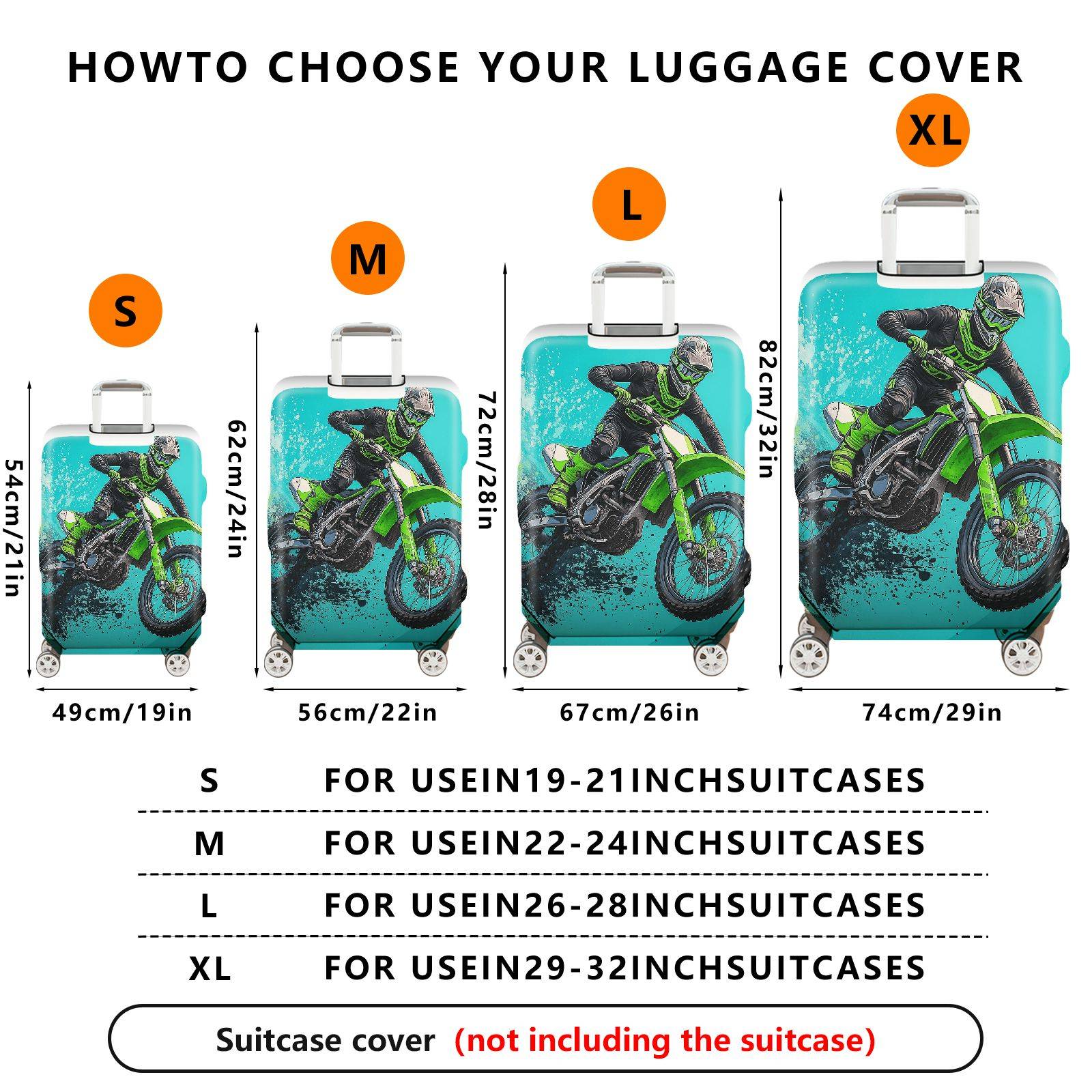 1-Piece Adventure Motorbike Rider Splash Thrill Action  Suitcase Luggage Cover, Stretch Protective Sleeve