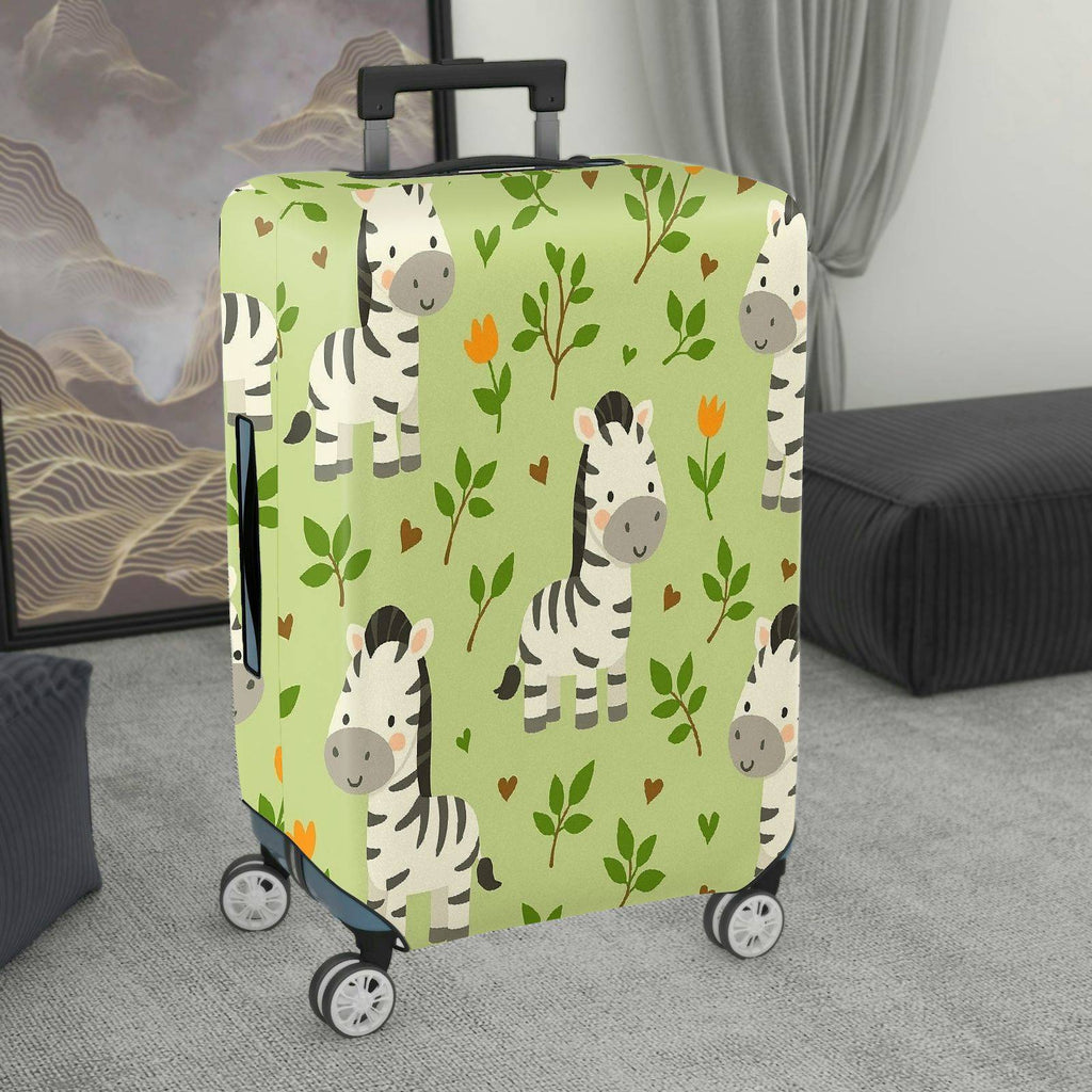1-Piece Cute Zebra Animal Nature Floral Heart  Suitcase Luggage Cover, Stretch Protective Sleeve