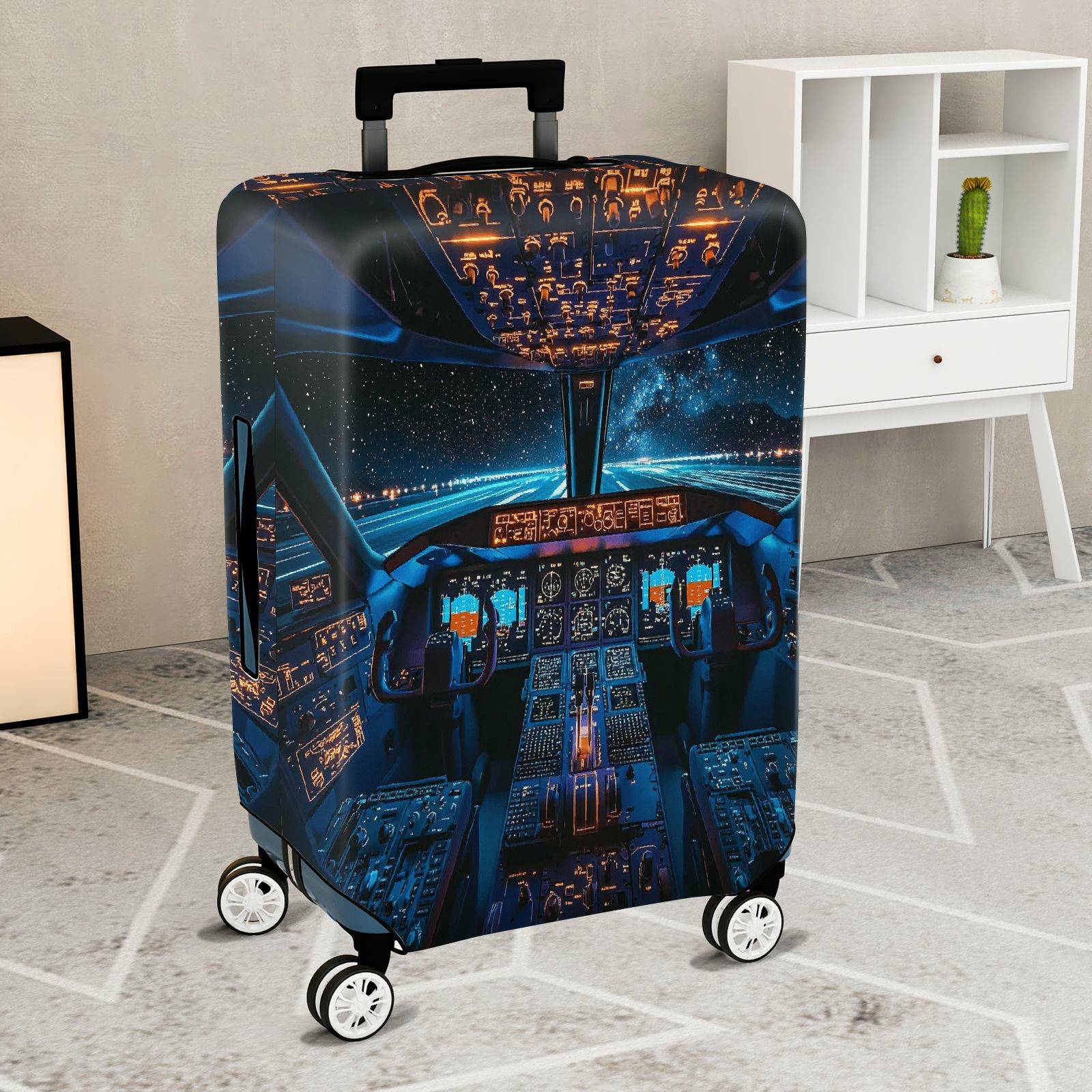 1-Piece Airplane Cockpit Night Sky Starry Universe Aerospace  Suitcase Luggage Cover, Stretch Protective Sleeve