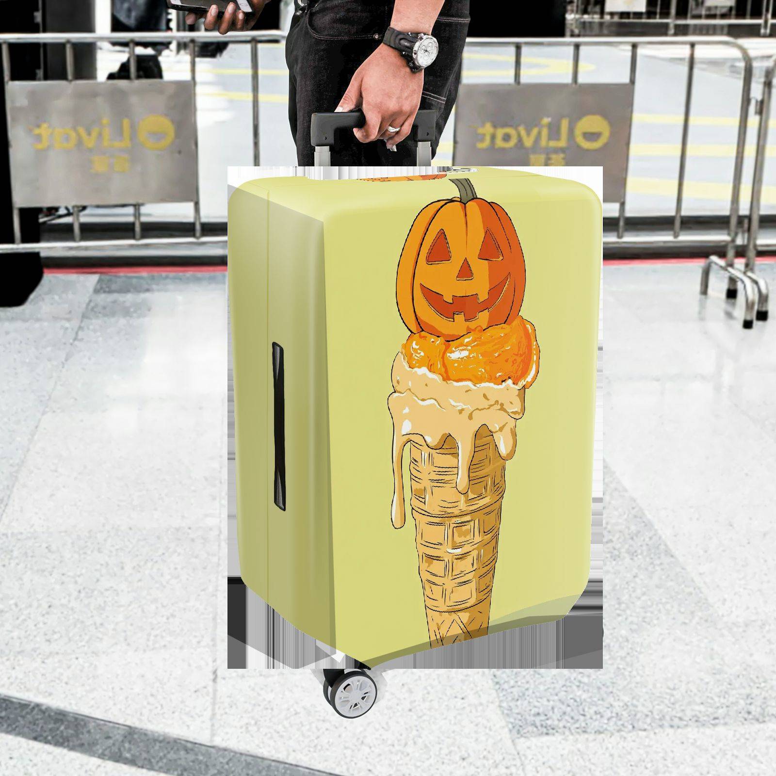 1-Piece Pumpkin Ice Cream Cone Halloween Holiday Decorative Travel  Suitcase Luggage Cover, Stretch Protective Sleeve