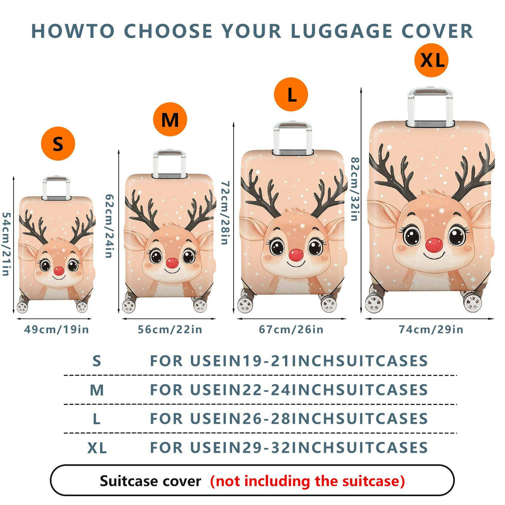 1-Piece Cute Festive Reindeer Snow  Holiday  Suitcase Luggage Cover, Stretch Protective Sleeve