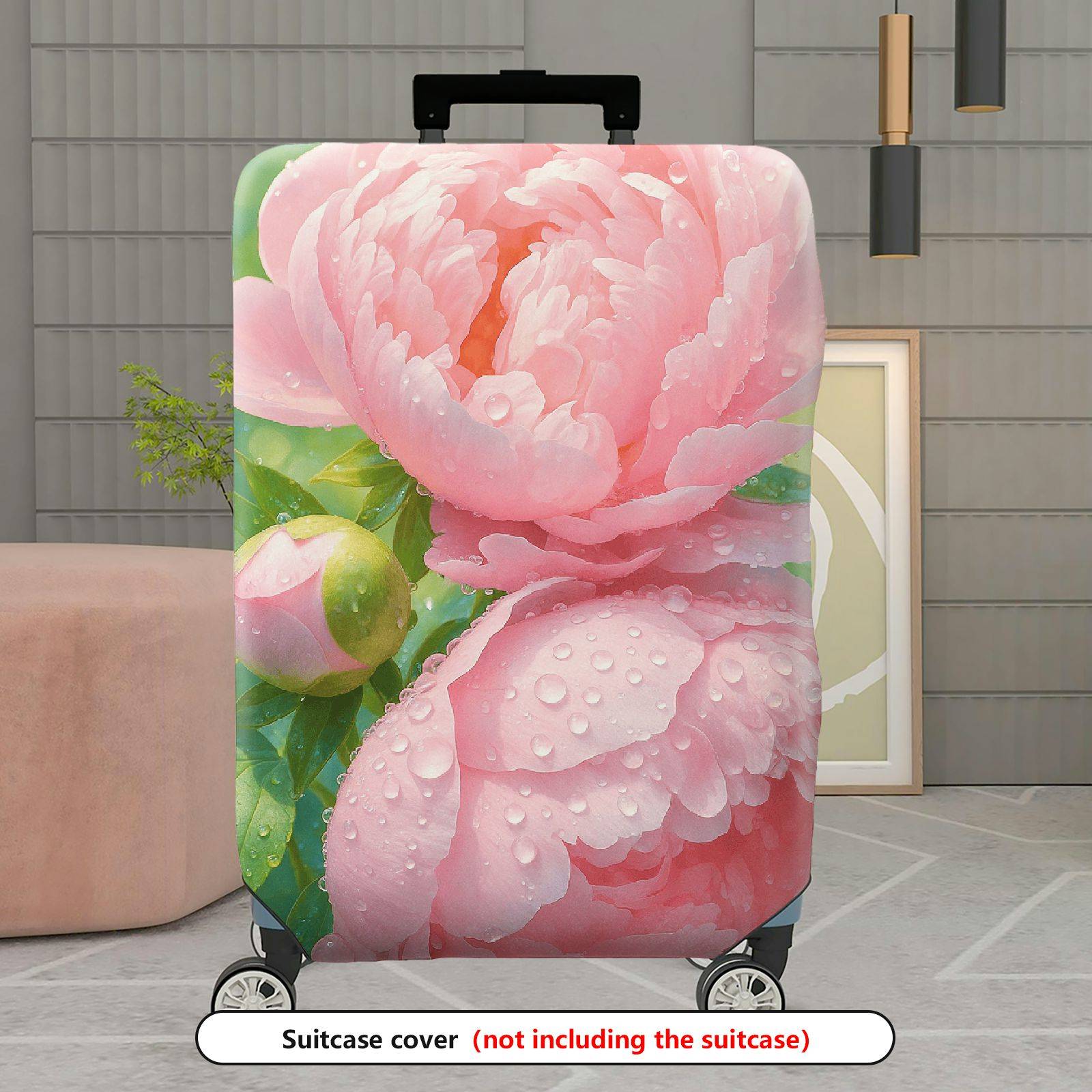 1-Piece Pink Floral Dewy Vibrant Artistic Trendy  Suitcase Luggage Cover, Stretch Protective Sleeve