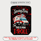 1-Piece Ambulance Saving Lives Heart EKG Emergency Red  Suitcase Luggage Cover, Stretch Protective Sleeve