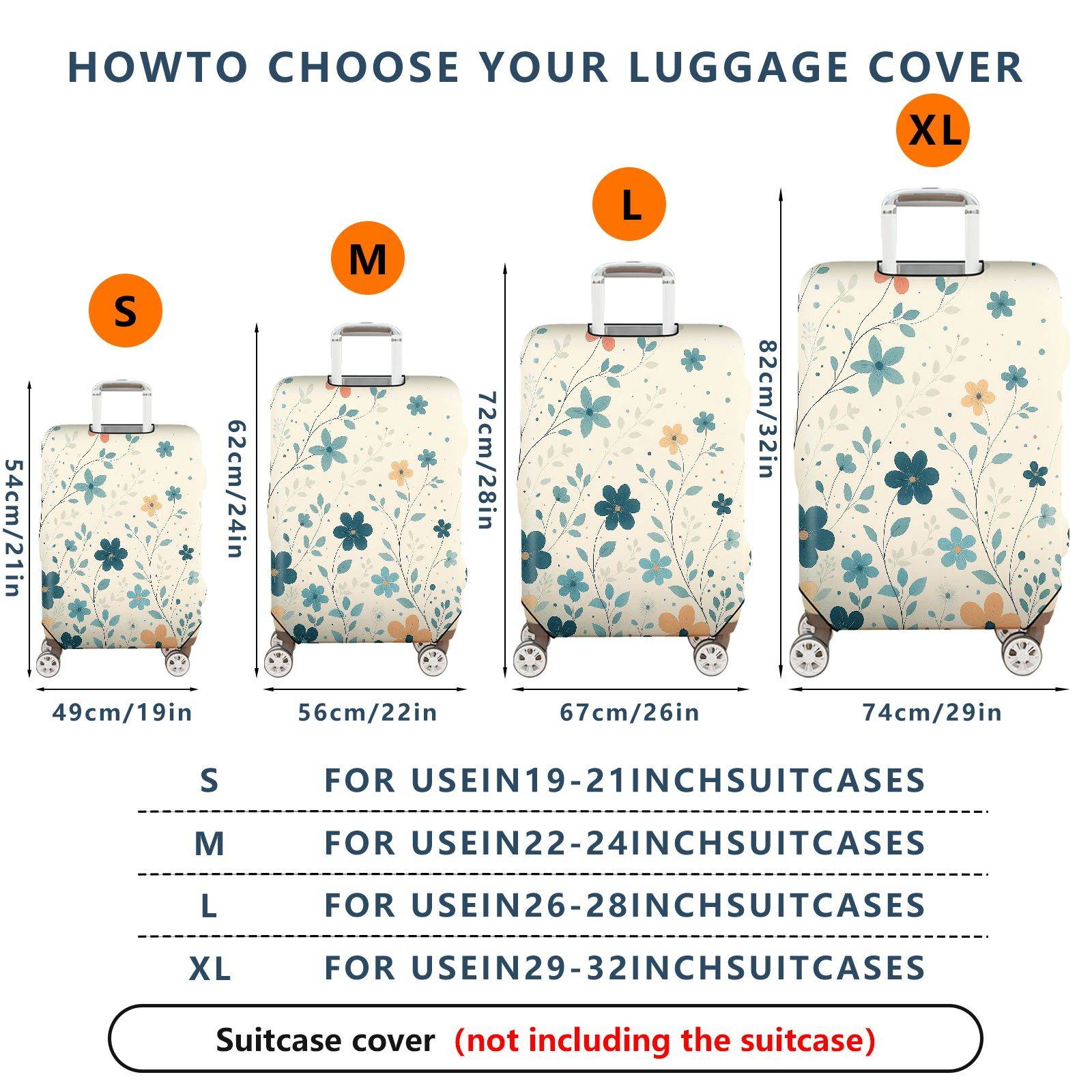 1-Piece Floral Leaf Pattern Decorative Travel  Suitcase Luggage Cover, Stretch Protective Sleeve