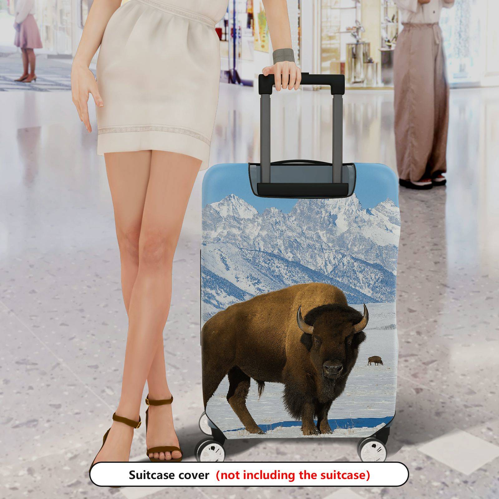 1-Piece Bison Mountain Snow Wildlife Nature Landscape  Suitcase Luggage Cover, Stretch Protective Sleeve