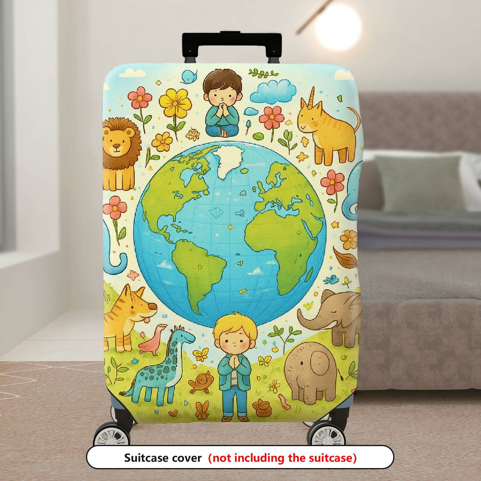 1-Piece Animal World Map Nature Earth  Suitcase Luggage Cover, Stretch Protective Sleeve