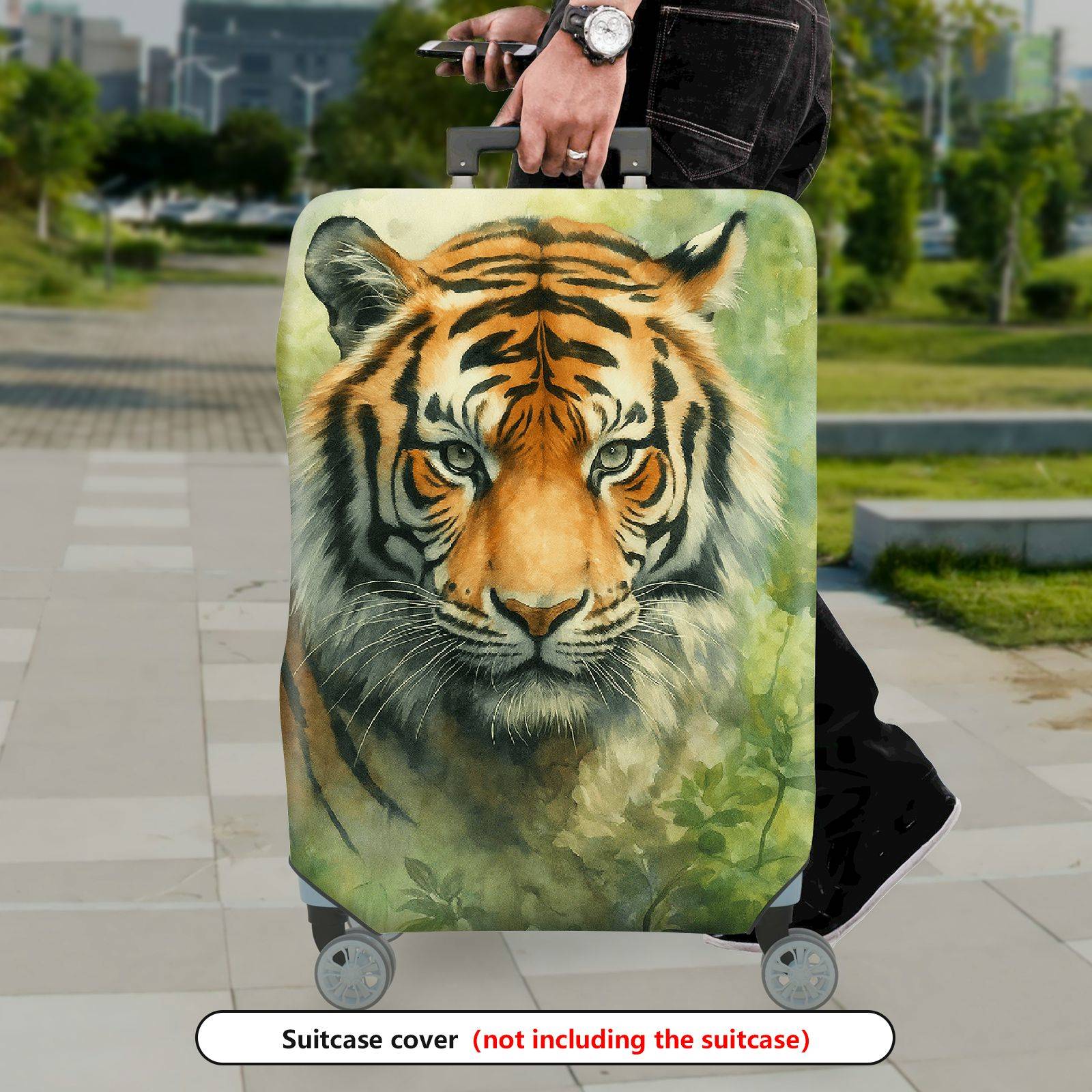 1-Piece Animal Jungle Wildlife Nature Art Tiger  Suitcase Luggage Cover, Stretch Protective Sleeve