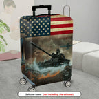 1-Piece American Flag Tank War Airplane Battlefield Fire  Suitcase Luggage Cover, Stretch Protective Sleeve