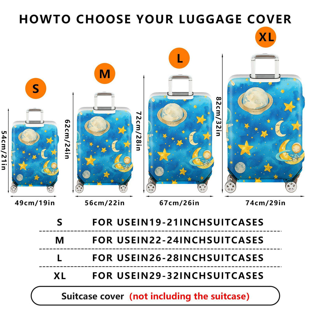 1-Piece Space Astronaut Moon Stars Galaxy Cosmic  Suitcase Luggage Cover, Stretch Protective Sleeve