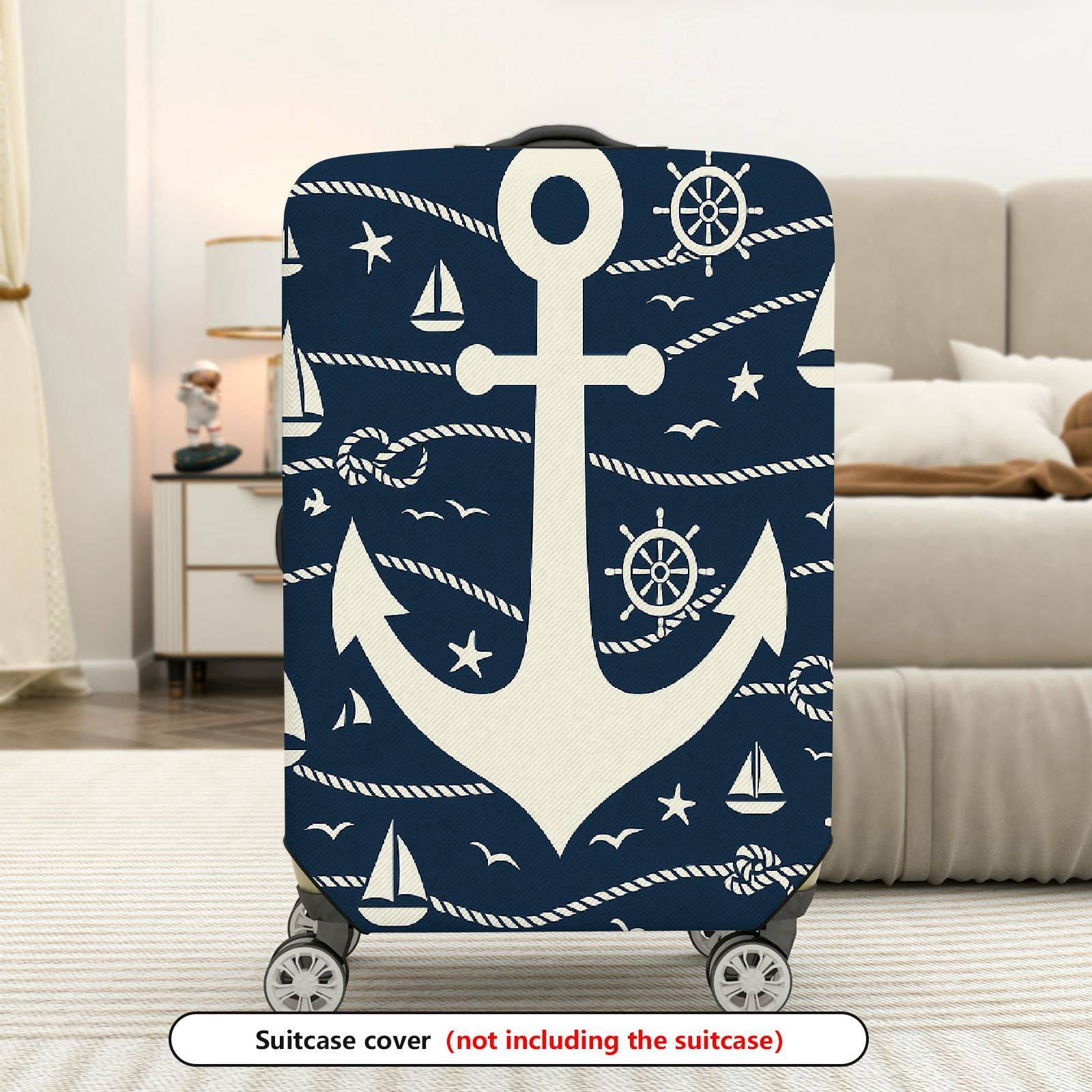 1-Piece Anchor Nautical Rope Sea Sailor Travel  Suitcase Luggage Cover, Stretch Protective Sleeve