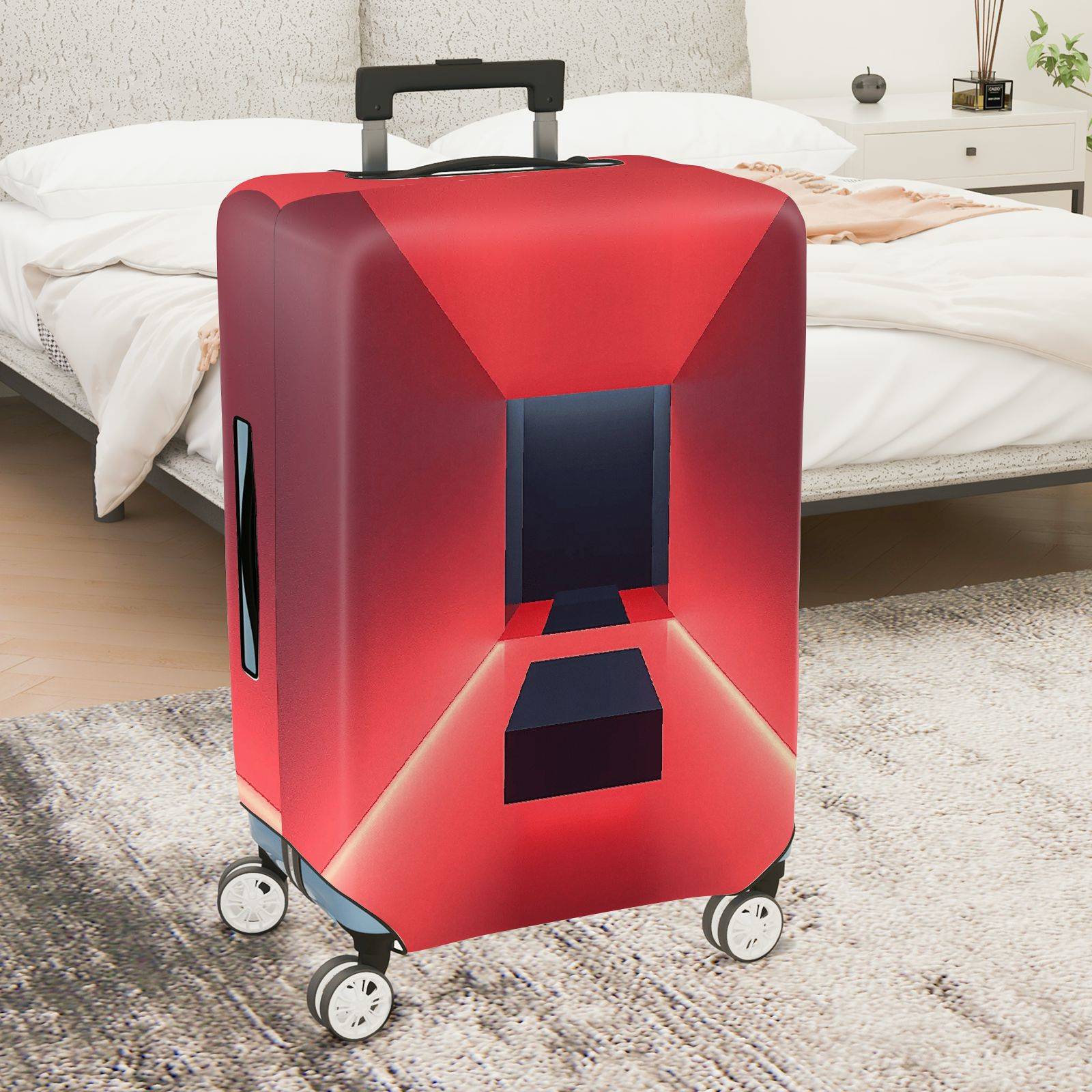 1-Piece Red Geometric Abstract Illusion Artistic Unique  Suitcase Luggage Cover, Stretch Protective Sleeve