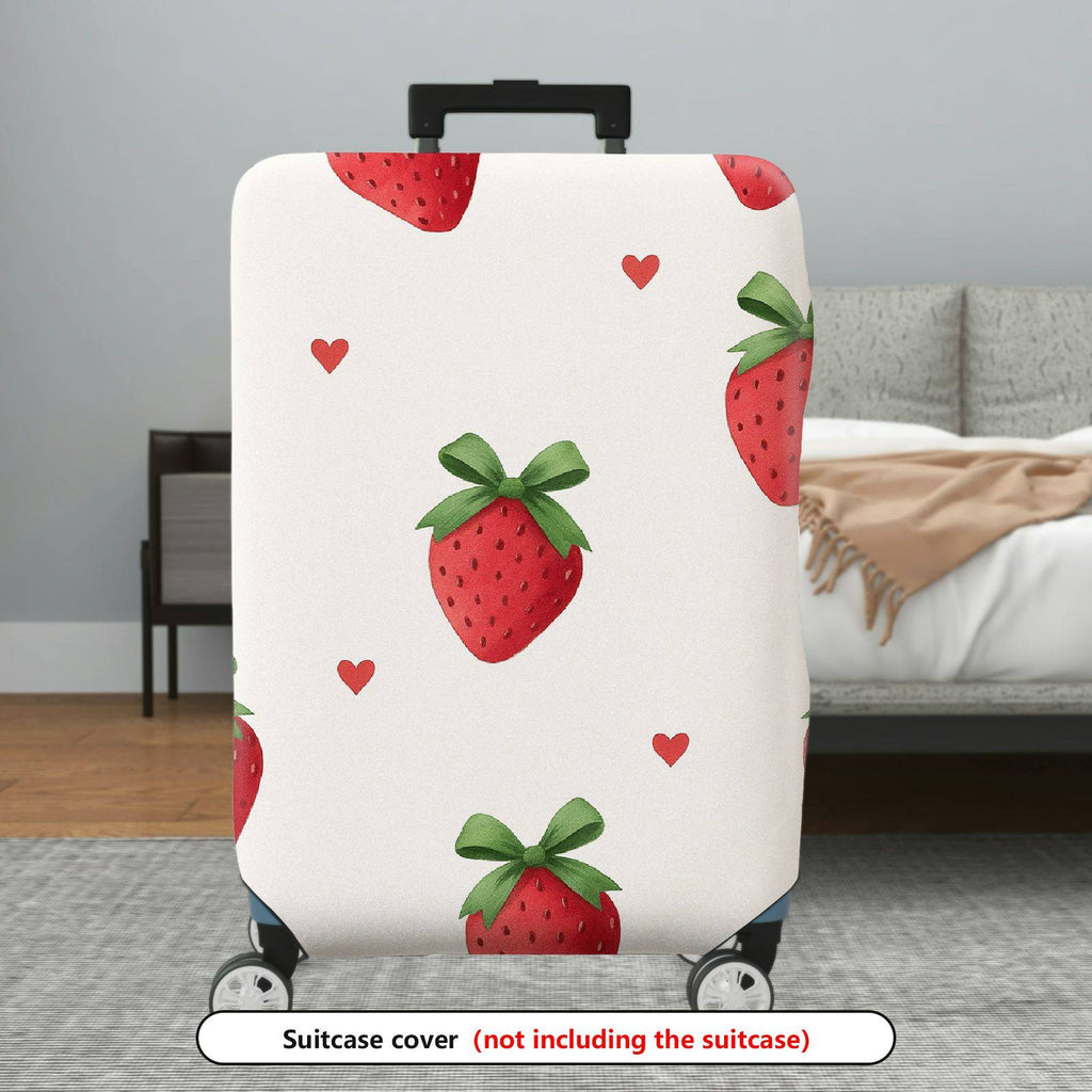 1-Piece Strawberry Heart Love White Red Green Pattern  Suitcase Luggage Cover, Stretch Protective Sleeve