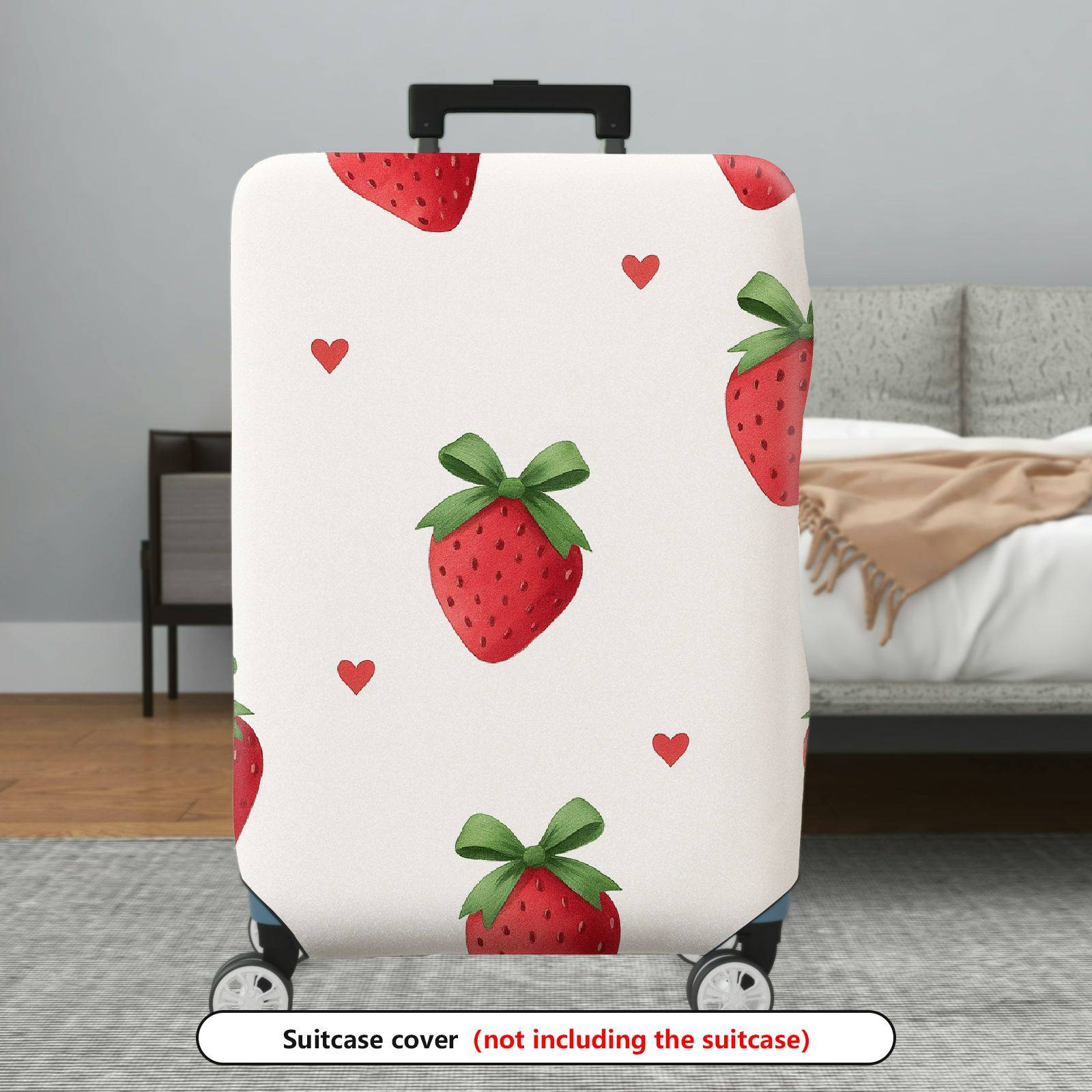 1-Piece Strawberry Heart Love White Red Green Pattern  Suitcase Luggage Cover, Stretch Protective Sleeve