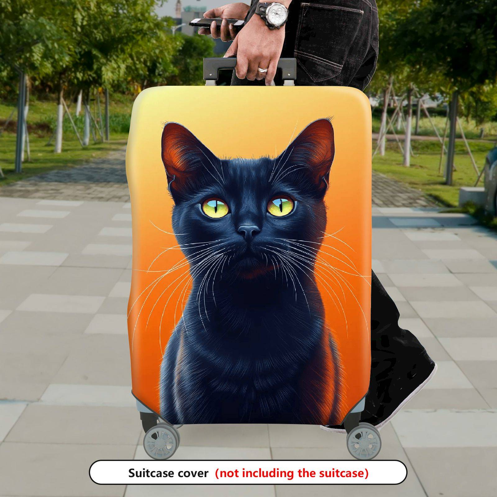 1-Piece Black Cat Orange Artistic Stylish Unique Eye-Catching  Suitcase Luggage Cover, Stretch Protective Sleeve