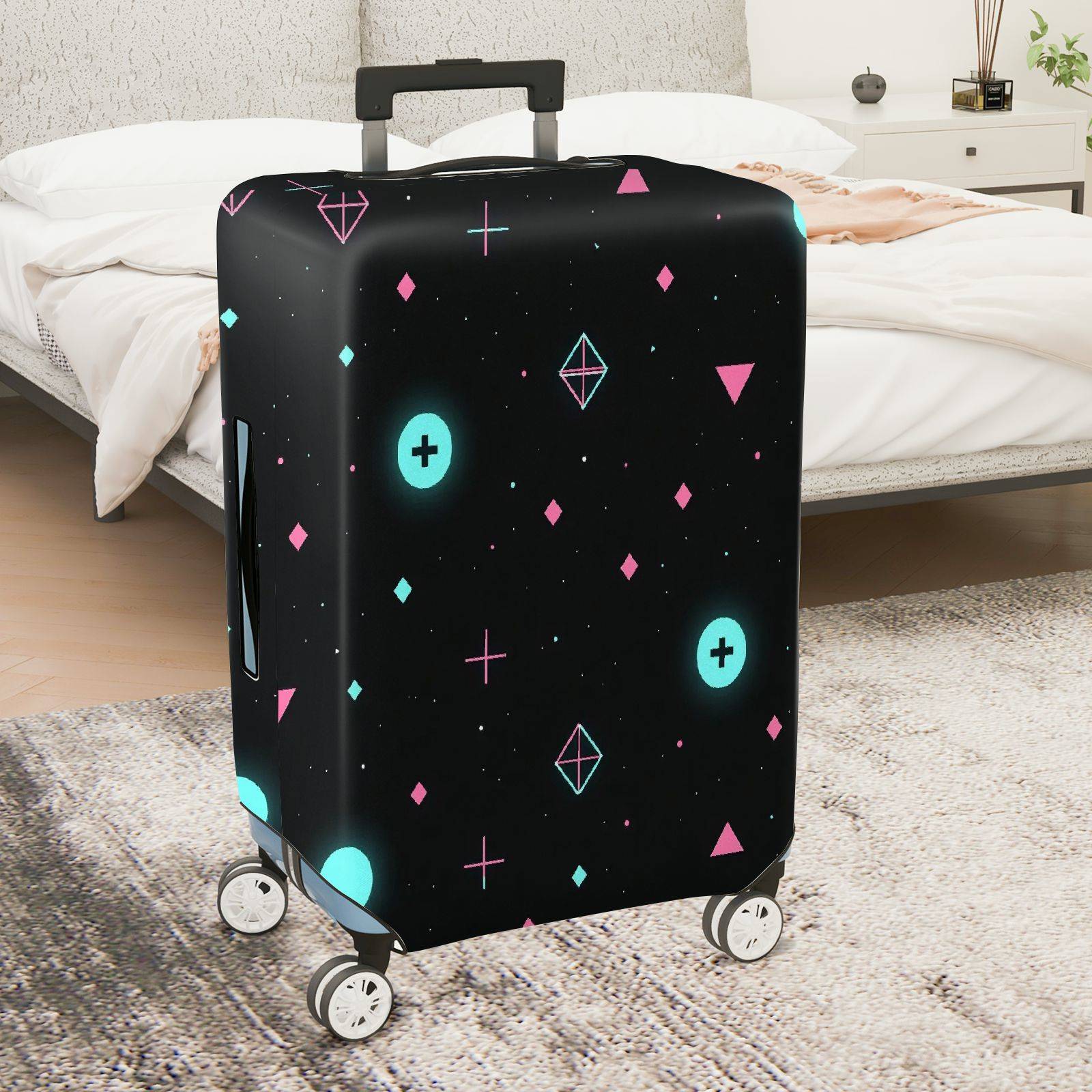1-Piece Modern Abstract Geometric  Pink Blue  Suitcase Luggage Cover, Stretch Protective Sleeve