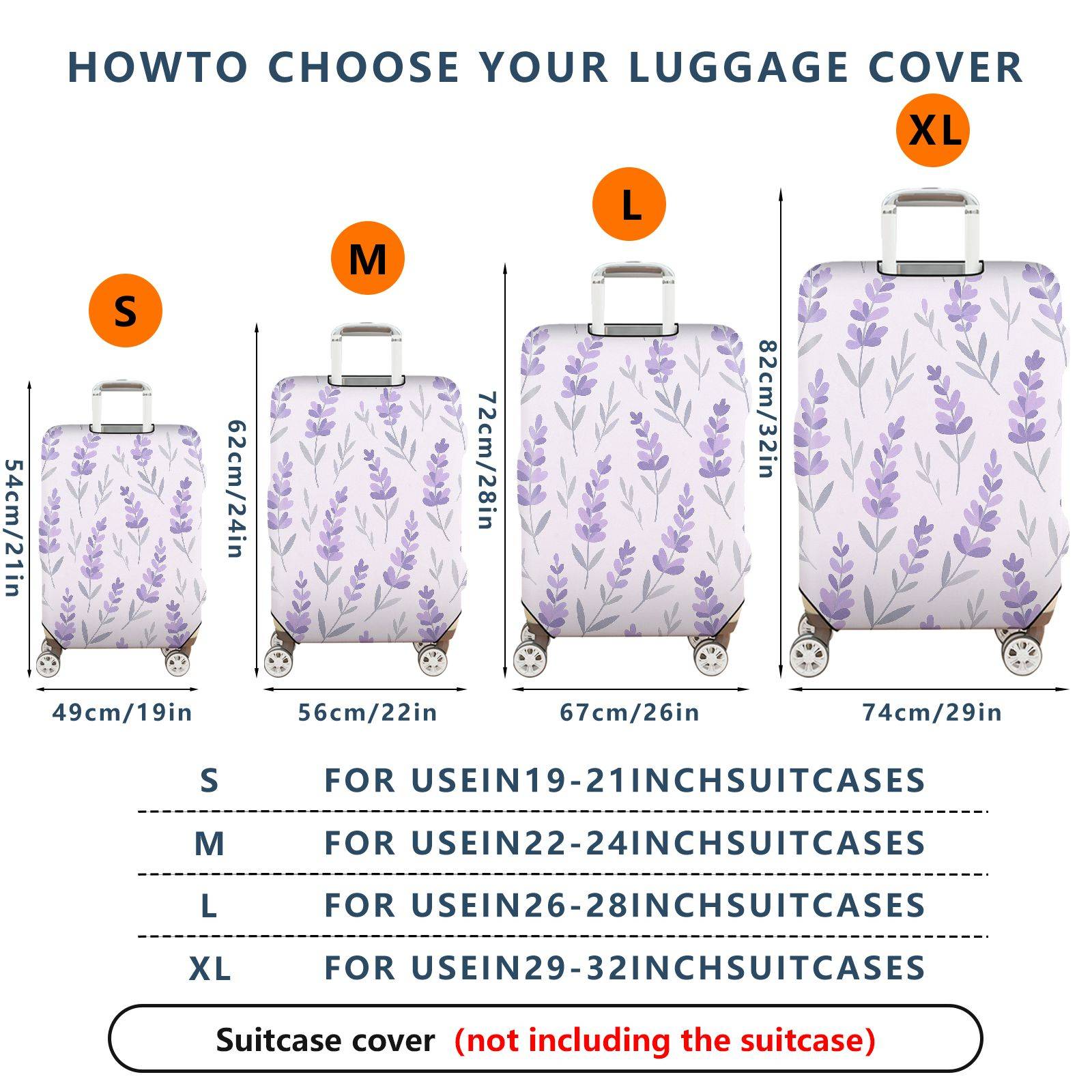 1-Piece Floral Lavender Leaf Pastel Chic Minimalist  Suitcase Luggage Cover, Stretch Protective Sleeve