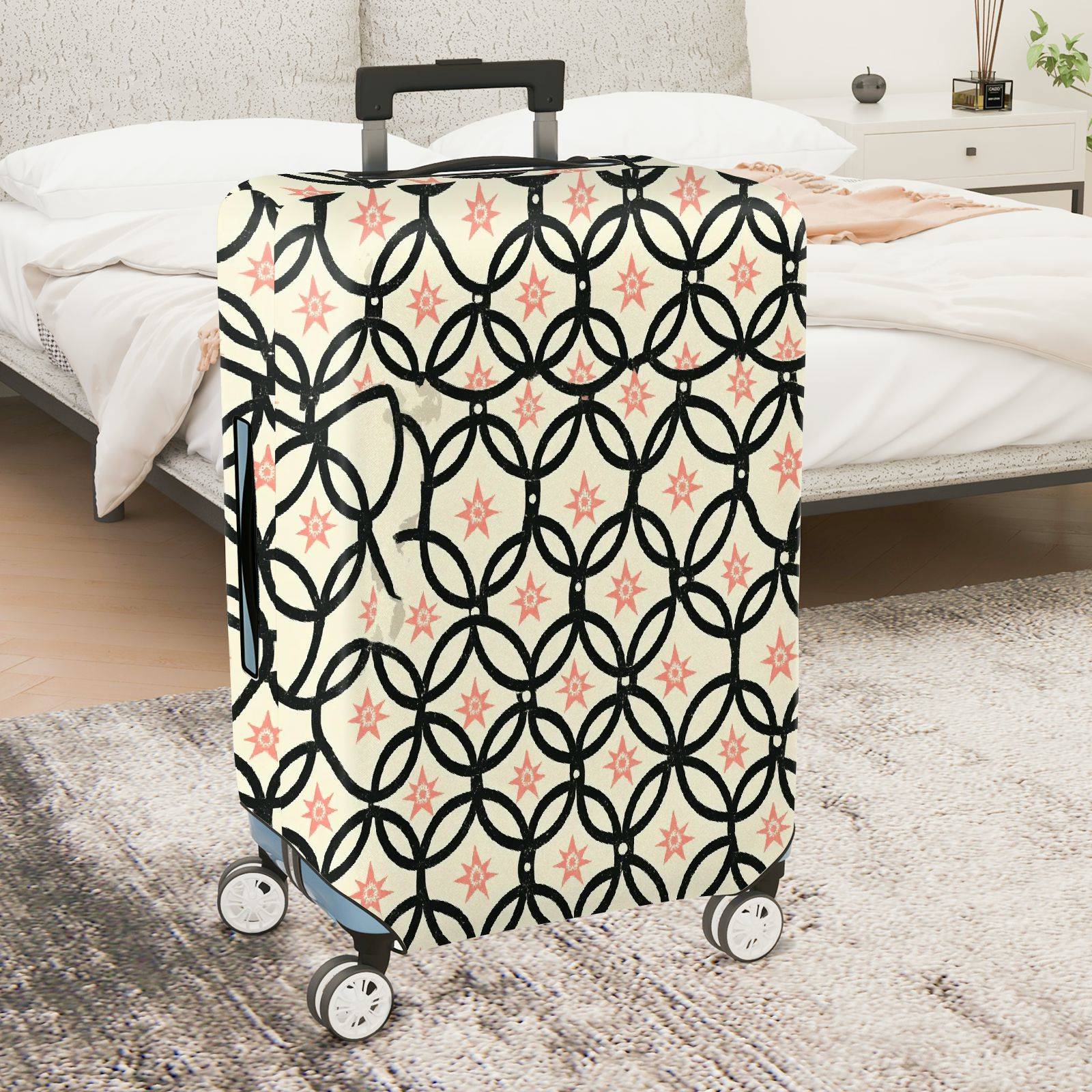 1-Piece Geometric Star Black Pink Cream Pattern  Suitcase Luggage Cover, Stretch Protective Sleeve