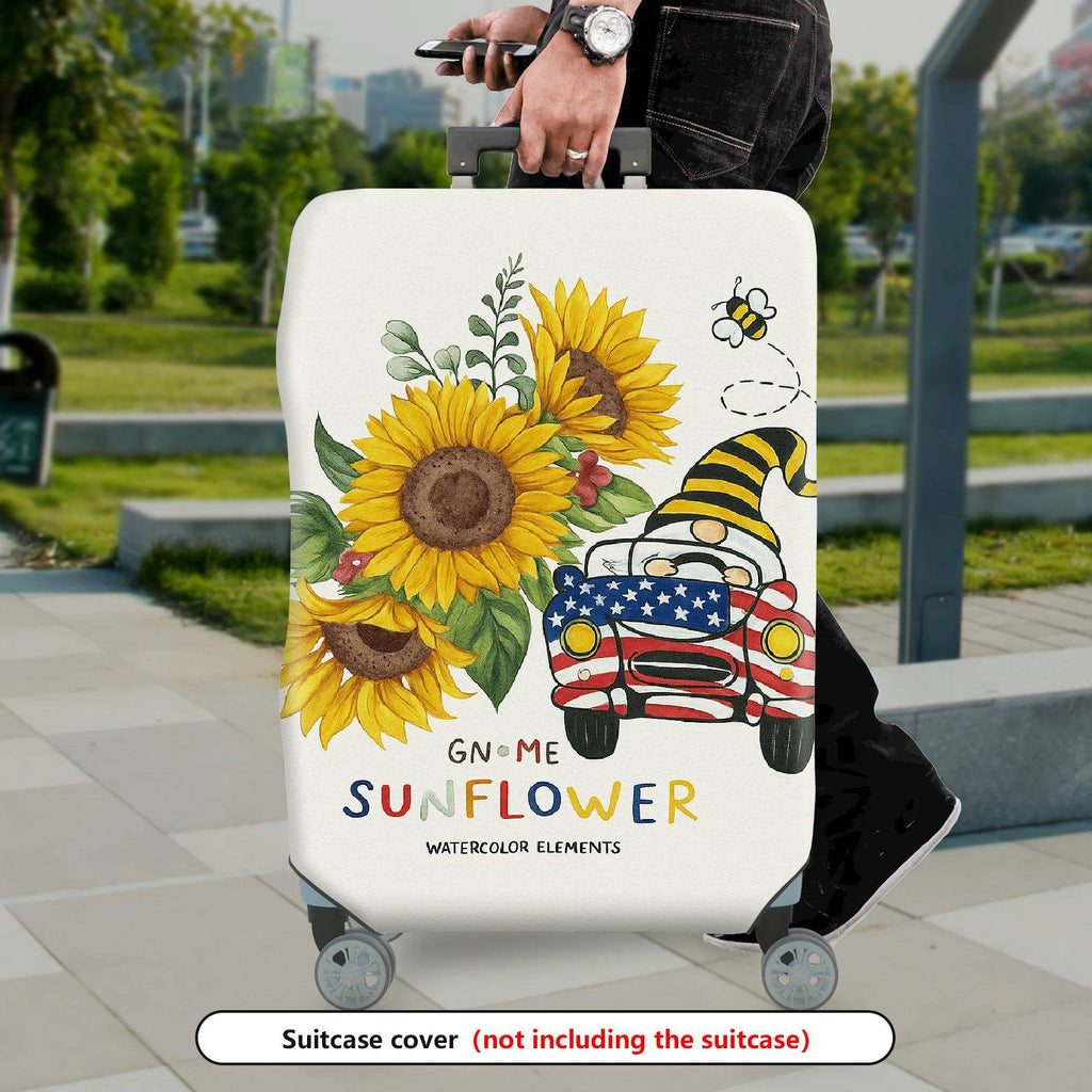 1-Piece Sunflower American Flag Gnome Car Artistic Travel Design  Suitcase Luggage Cover, Stretch Protective Sleeve