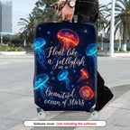 1-Piece Jellyfish Ocean Stars Colorful Cosmic Quote  Suitcase Luggage Cover, Stretch Protective Sleeve