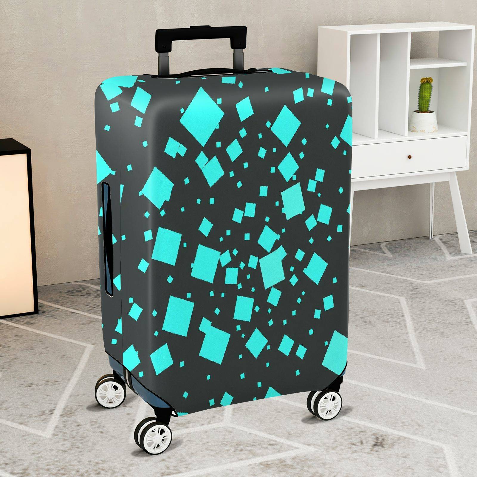 1-Piece Geometric Blue Black Abstract Modern Stylish Chic  Suitcase Luggage Cover, Stretch Protective Sleeve