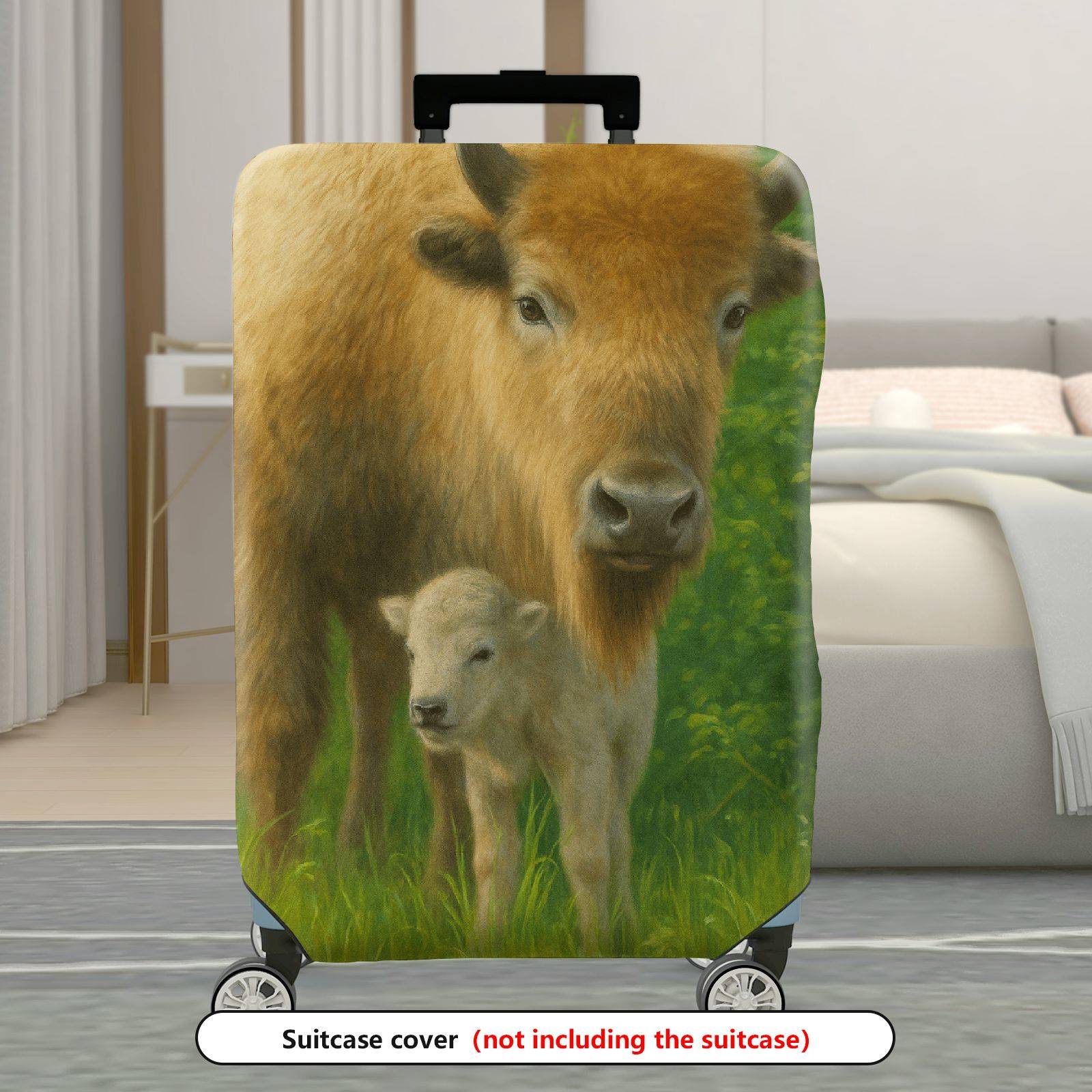 1-Piece Animal Nature Pastoral Green Buffalo Calf  Suitcase Luggage Cover, Stretch Protective Sleeve
