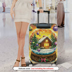 1-Piece Snow Globe Christmas Cabin Holiday Festive Winter  Suitcase Luggage Cover, Stretch Protective Sleeve