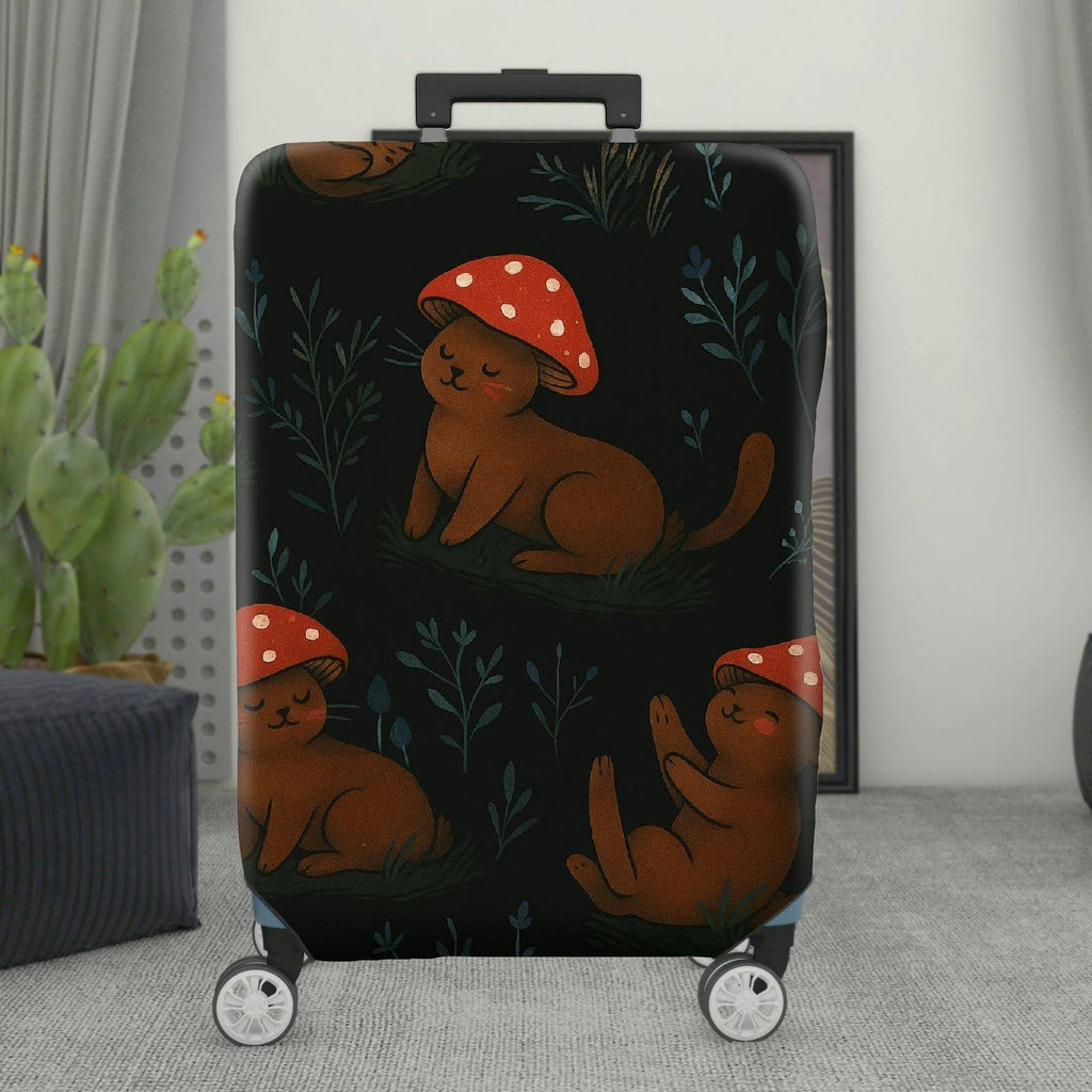1-Piece Adorable Forest Mushroom Rabbit Woodland Black  Suitcase Luggage Cover, Stretch Protective Sleeve