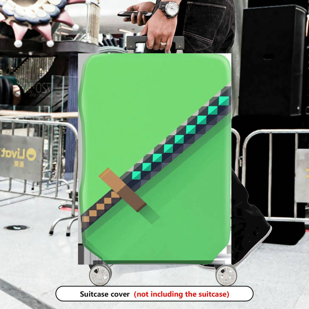 1-Piece Gaming Sword Pixel Art Green Block Geometric Fun  Suitcase Luggage Cover, Stretch Protective Sleeve