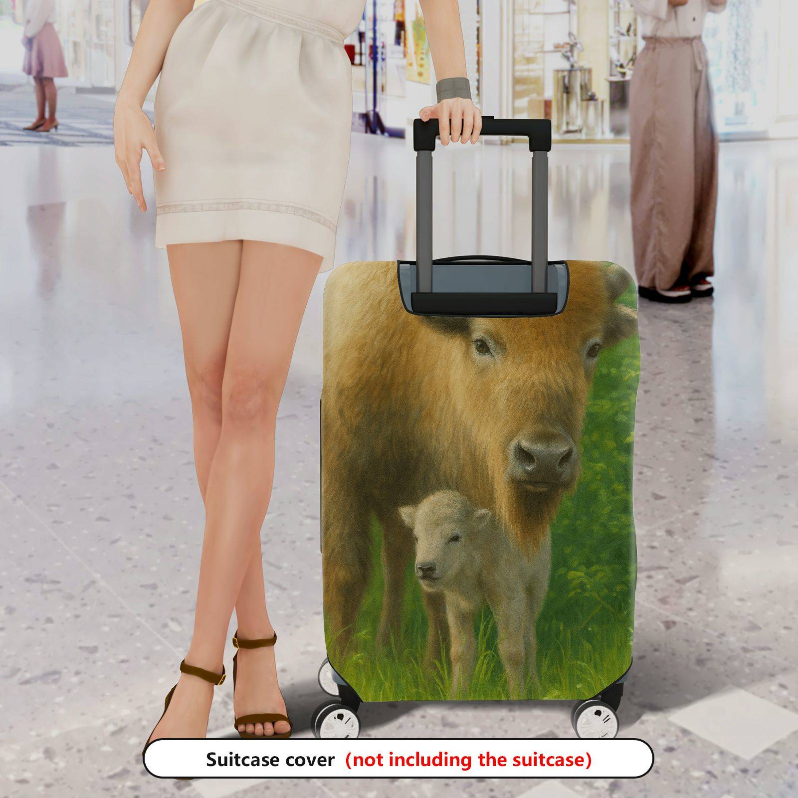 1-Piece Animal Nature Pastoral Green Buffalo Calf  Suitcase Luggage Cover, Stretch Protective Sleeve