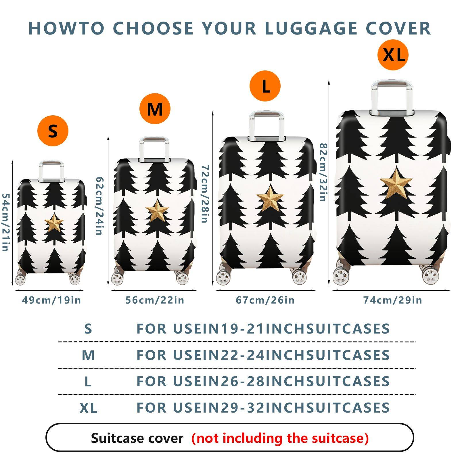 1-Piece Christmas Tree Star Holiday Festive Luggage  Suitcase Luggage Cover, Stretch Protective Sleeve