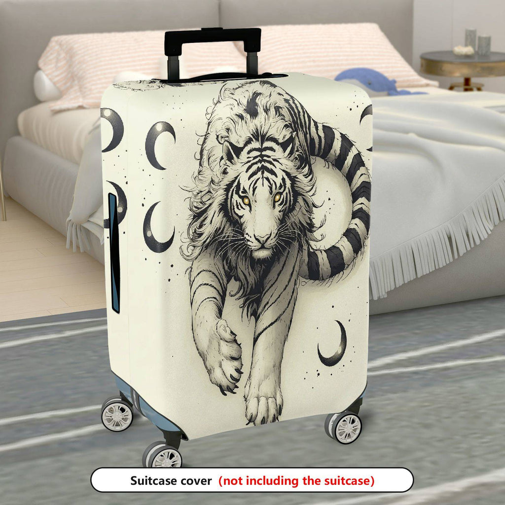 1-Piece Black White Tiger Moon Artistic Style  Suitcase Luggage Cover, Stretch Protective Sleeve
