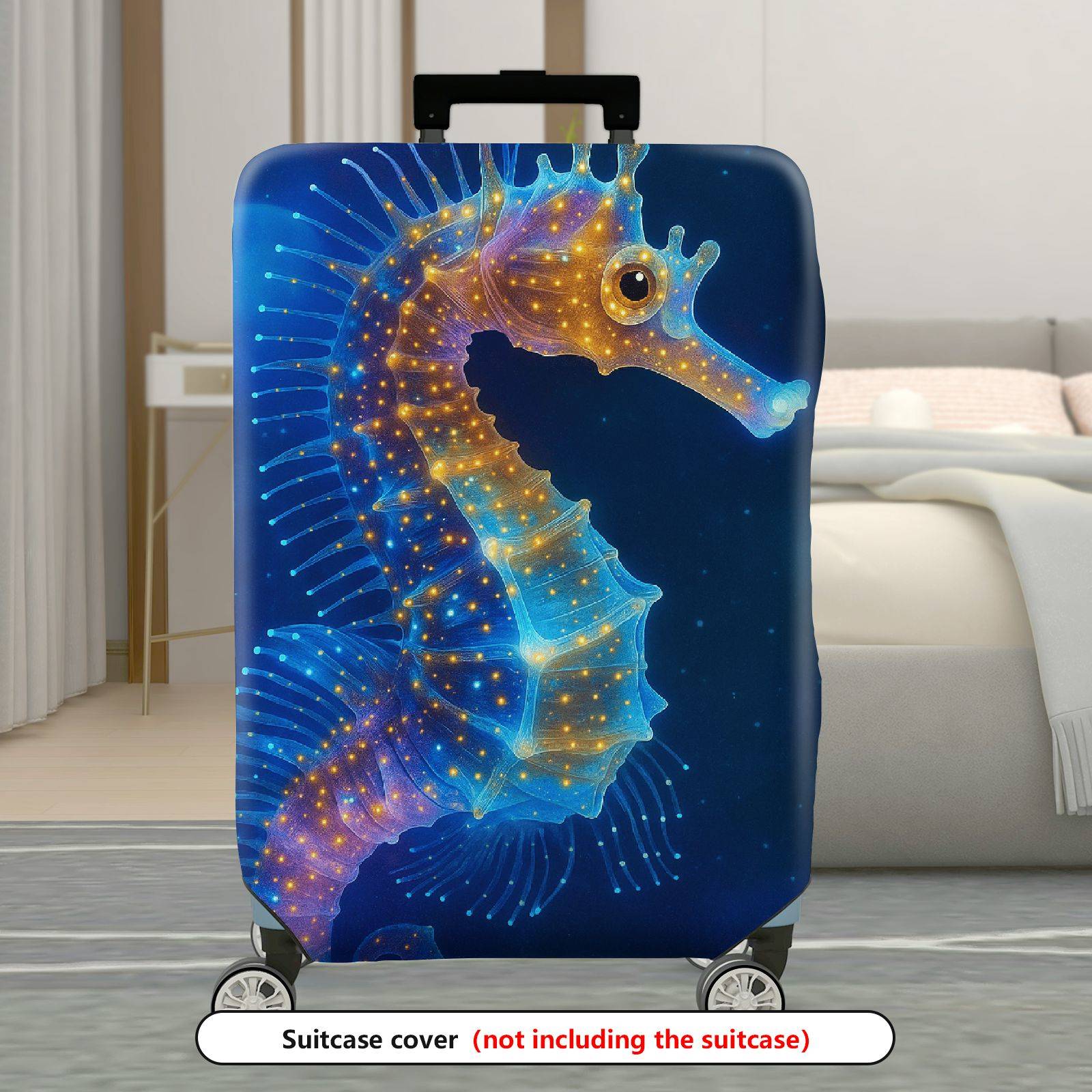1-Piece Glowing Seahorse Ocean Starry Night Cosmic Artistic Fantasy  Suitcase Luggage Cover, Stretch Protective Sleeve