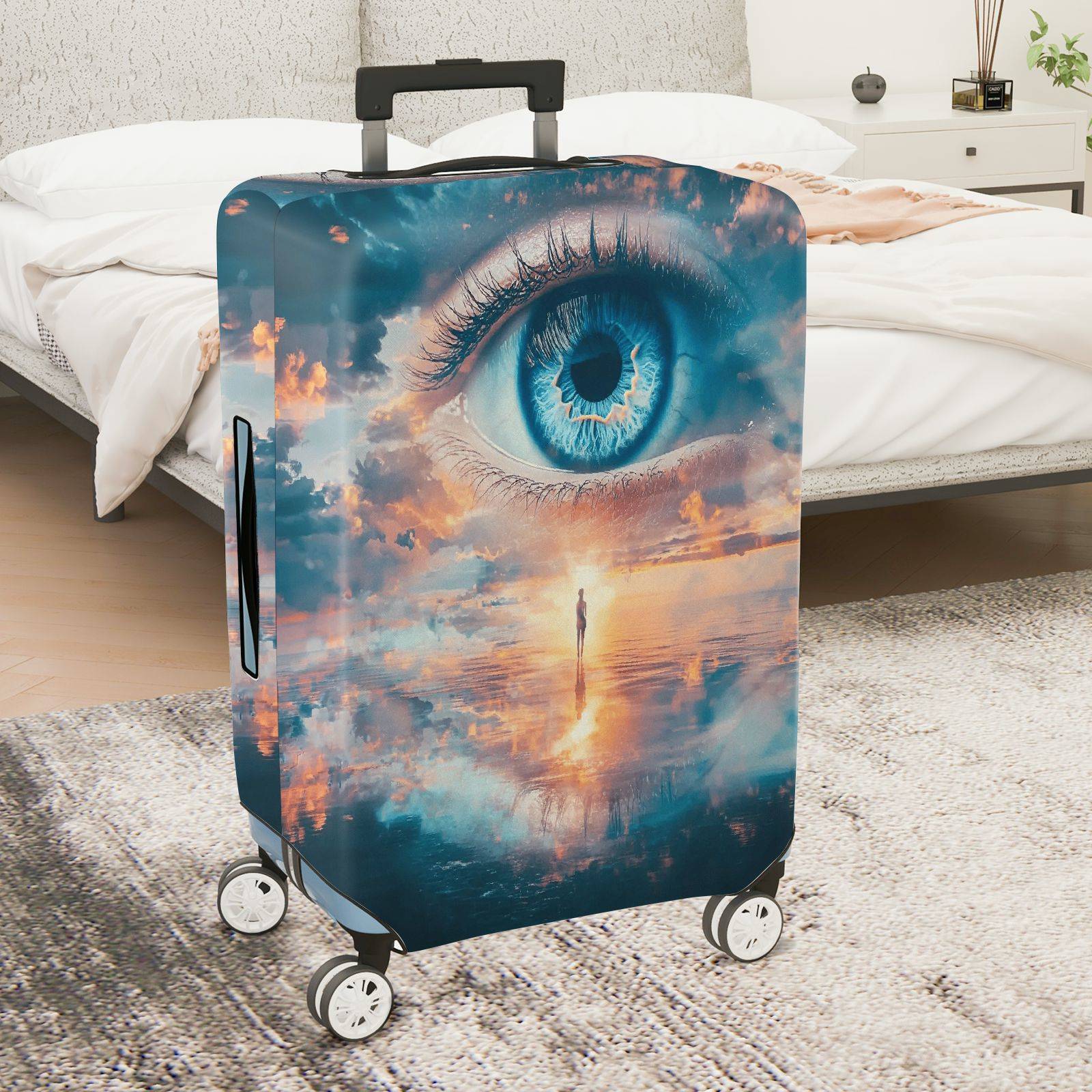1-Piece Surreal Eye Landscape Reflection Clouds Blue  Suitcase Luggage Cover, Stretch Protective Sleeve