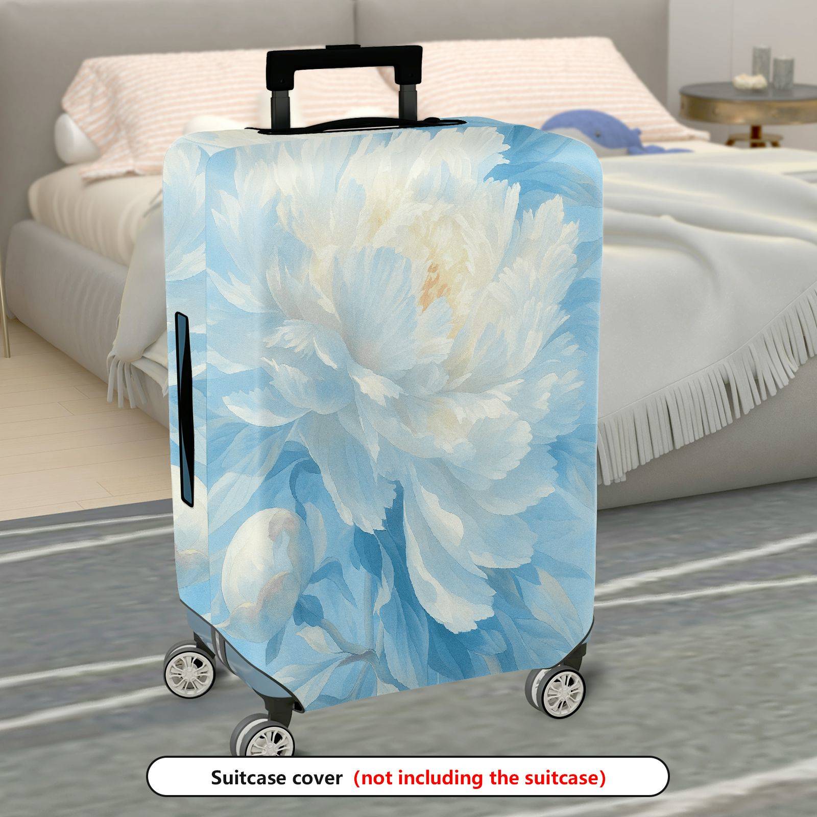 1-Piece Blue Floral Peony Bloom Soft Elegant Vintage Artistic  Suitcase Luggage Cover, Stretch Protective Sleeve