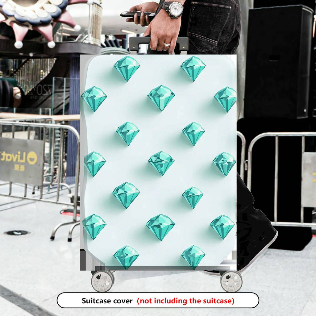 1-Piece Diamond Geometric Pattern Turquoise Blue White Chic  Suitcase Luggage Cover, Stretch Protective Sleeve