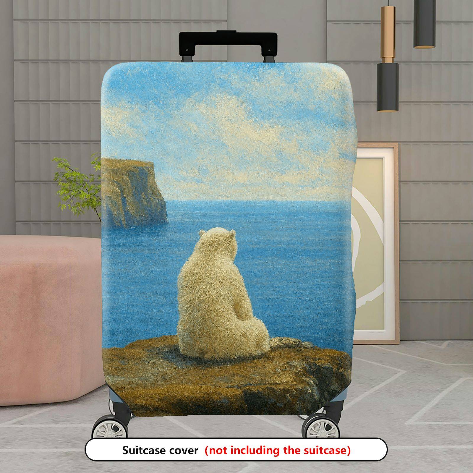 1-Piece Polar Bear Ocean Cliff Relaxation Serenity Artistic  Suitcase Luggage Cover, Stretch Protective Sleeve